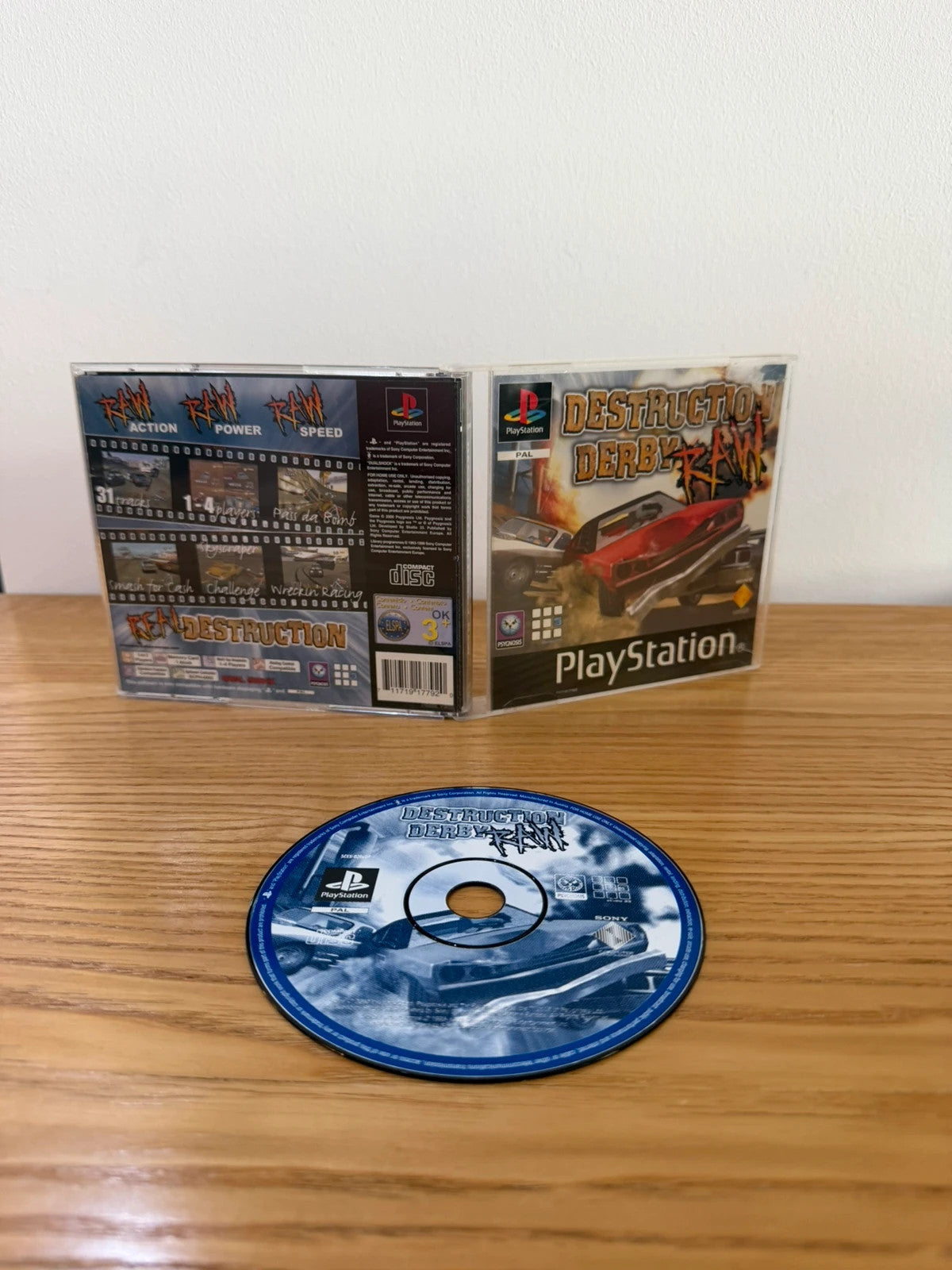 originals Destruction Derby Raw PS1 game case with cover art and disc included
