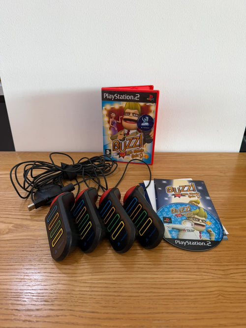 originals video game accessories grey wired Buzz controllers with logo and game case