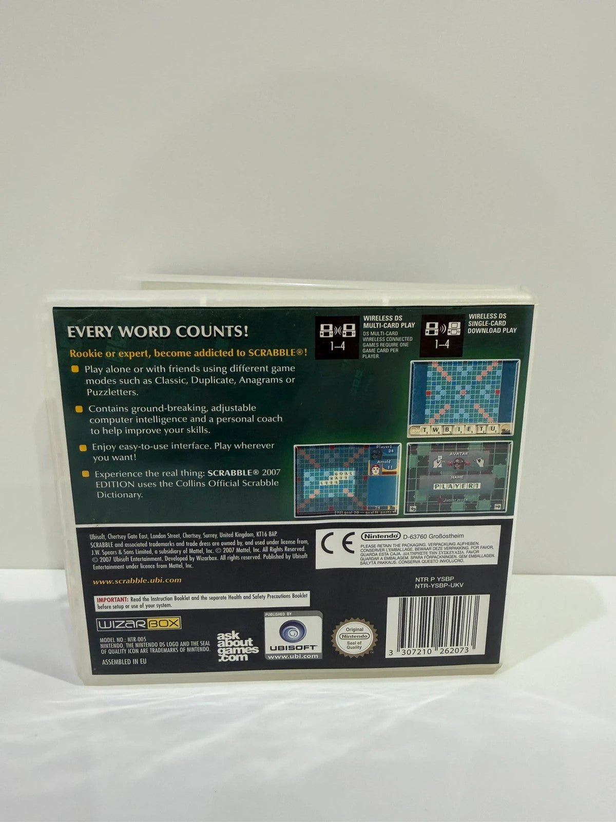 Scrabble 2007 Nintendo DS game cartridge with original case and manual, very good condition.