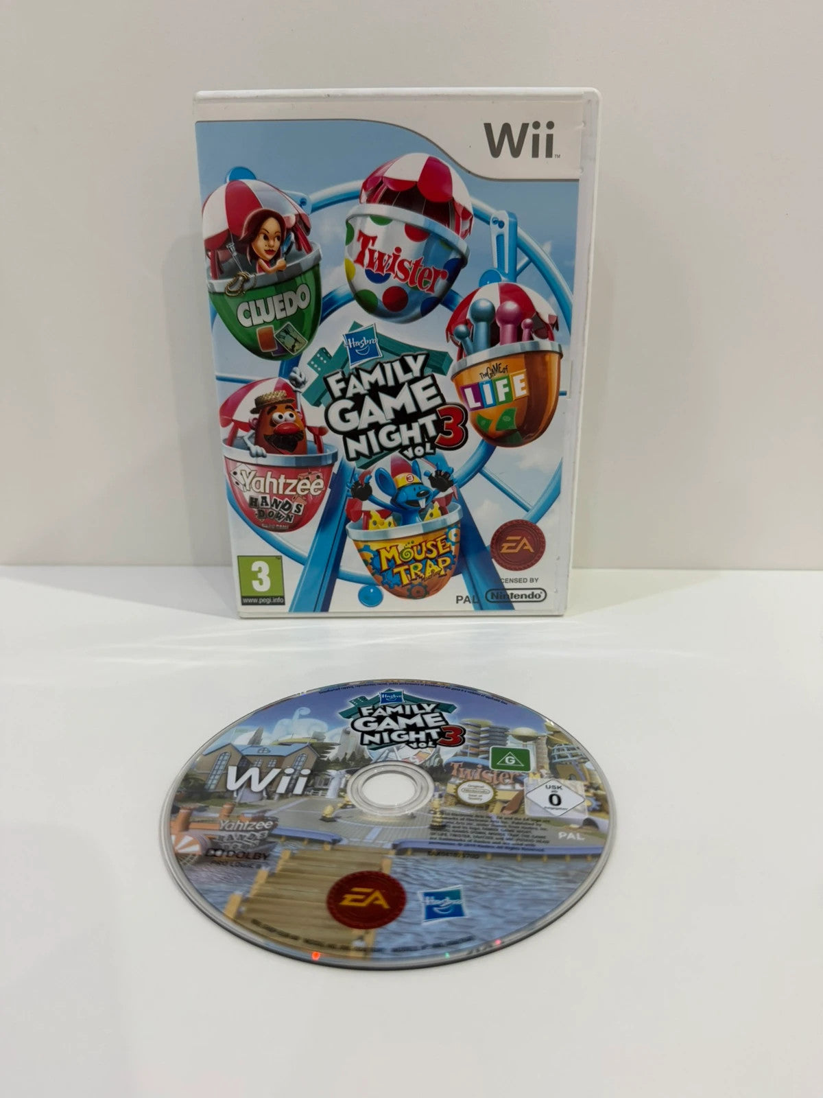 Hasbro Family Game Night 3 video game for Nintendo Wii with disc and case.