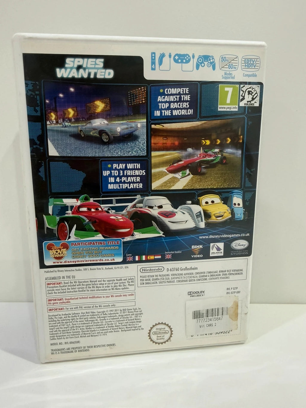 Cars 2 Nintendo Wii game disc and case in very good condition with cover art.