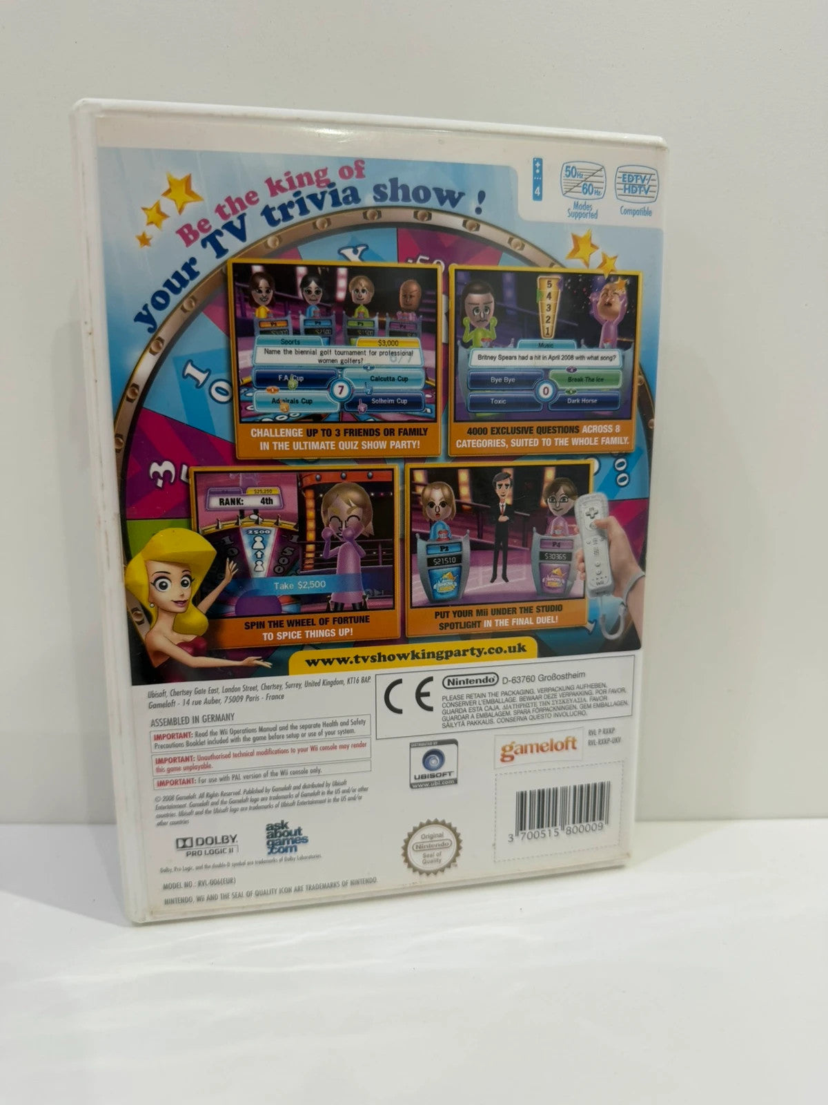 TV Show King Party Nintendo Wii game complete with manual and case, very good condition.