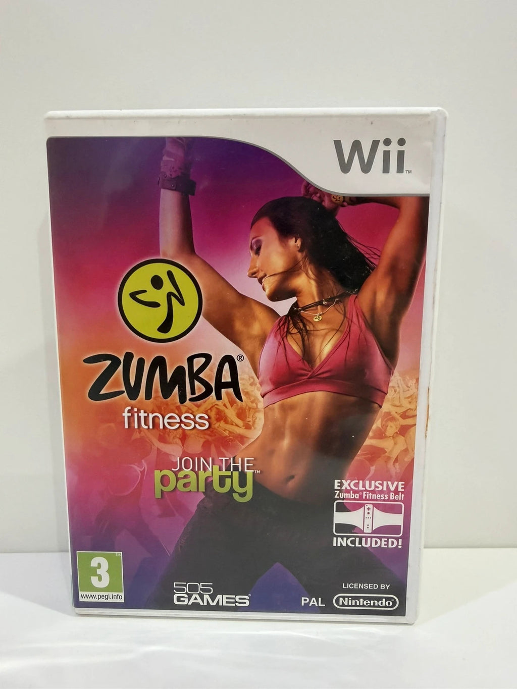 Zumba Fitness video game for Nintendo Wii with manual and fitness belt included.