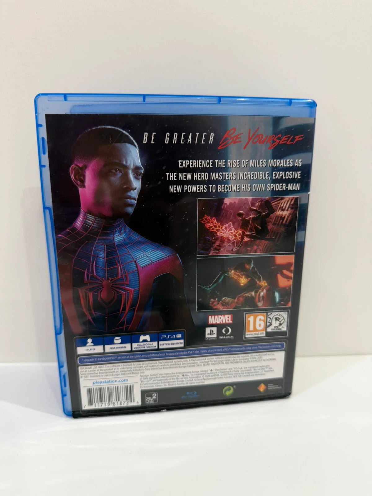 Marvel Spider-Man Miles Morales PS4 game disc with case and cover art.