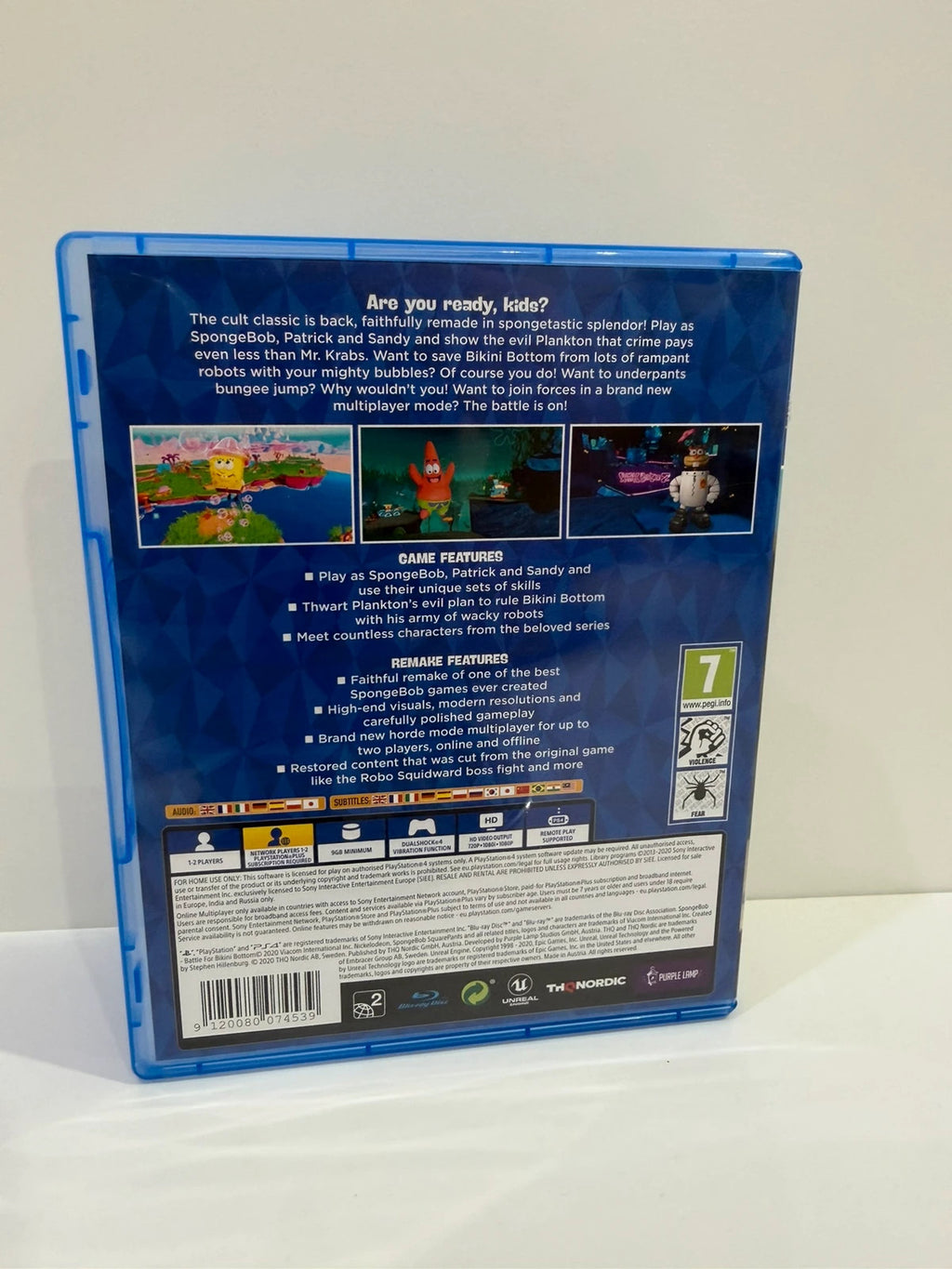 SpongeBob SquarePants PS4 game case with vibrant cover art and disc included.