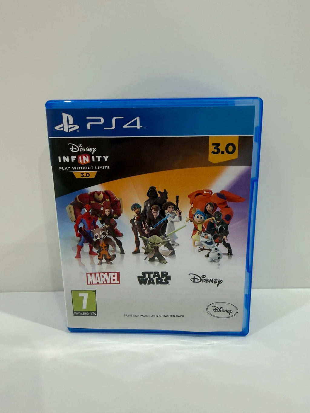 Disney Infinity 3.0 video game bundle for PS4 with game disc, base, and character figures.