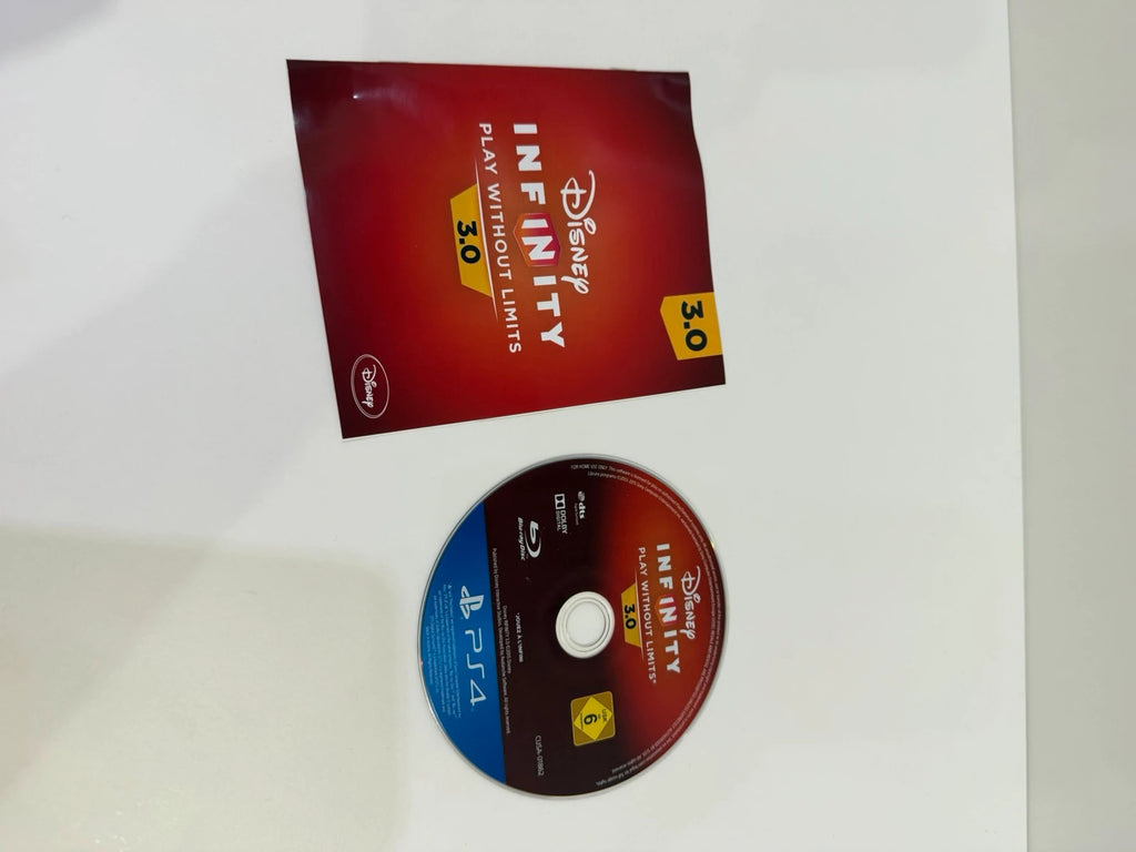 Disney Infinity 3.0 video game bundle for PS4 with game disc, base, and character figures.