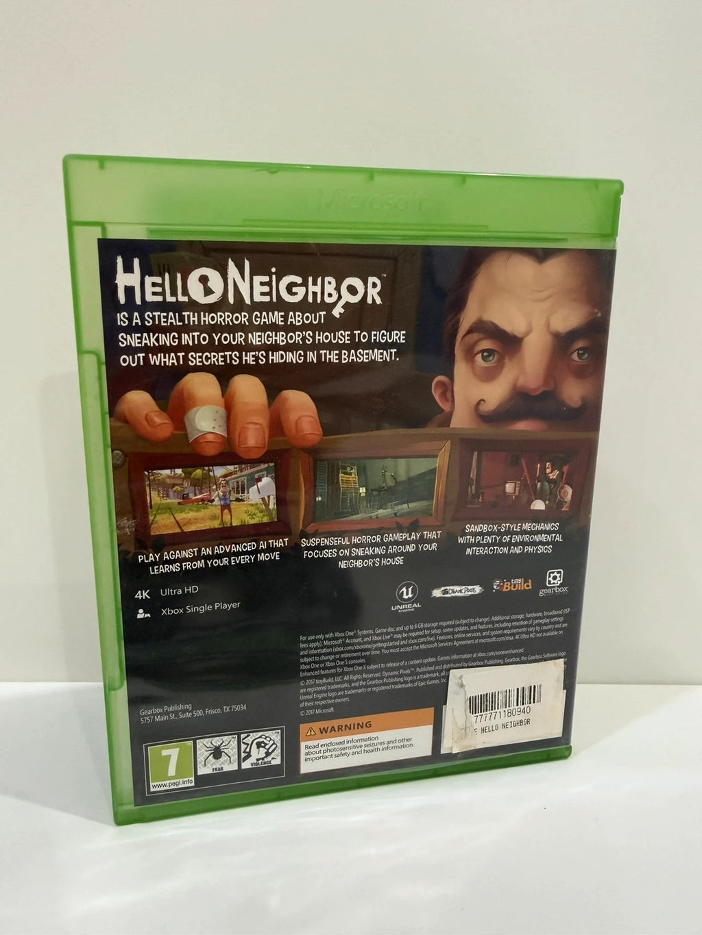Hello Neighbour Xbox One game disc with case, very good condition, no manual.