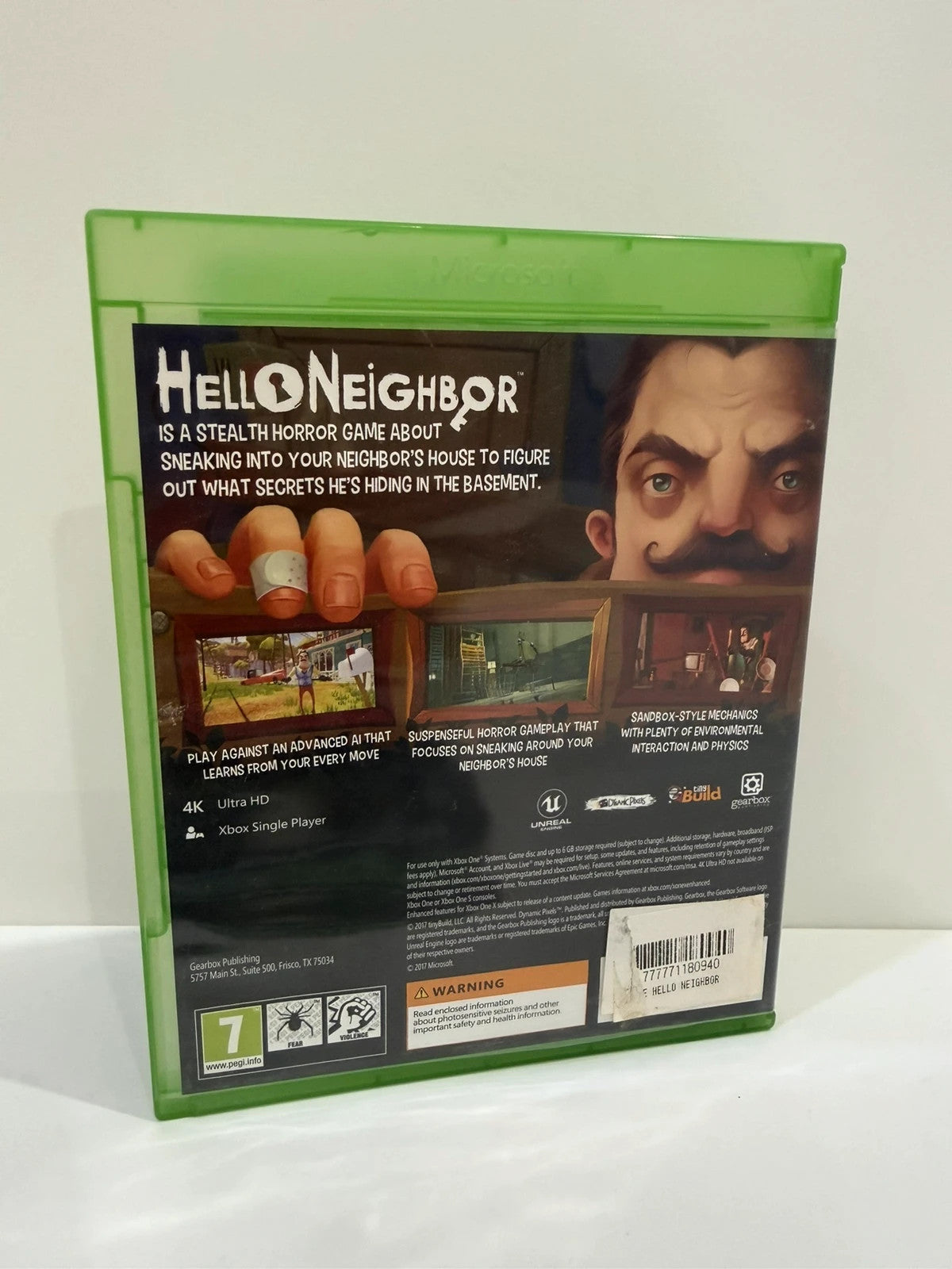 Hello Neighbour Xbox One game disc with case, very good condition, no manual.