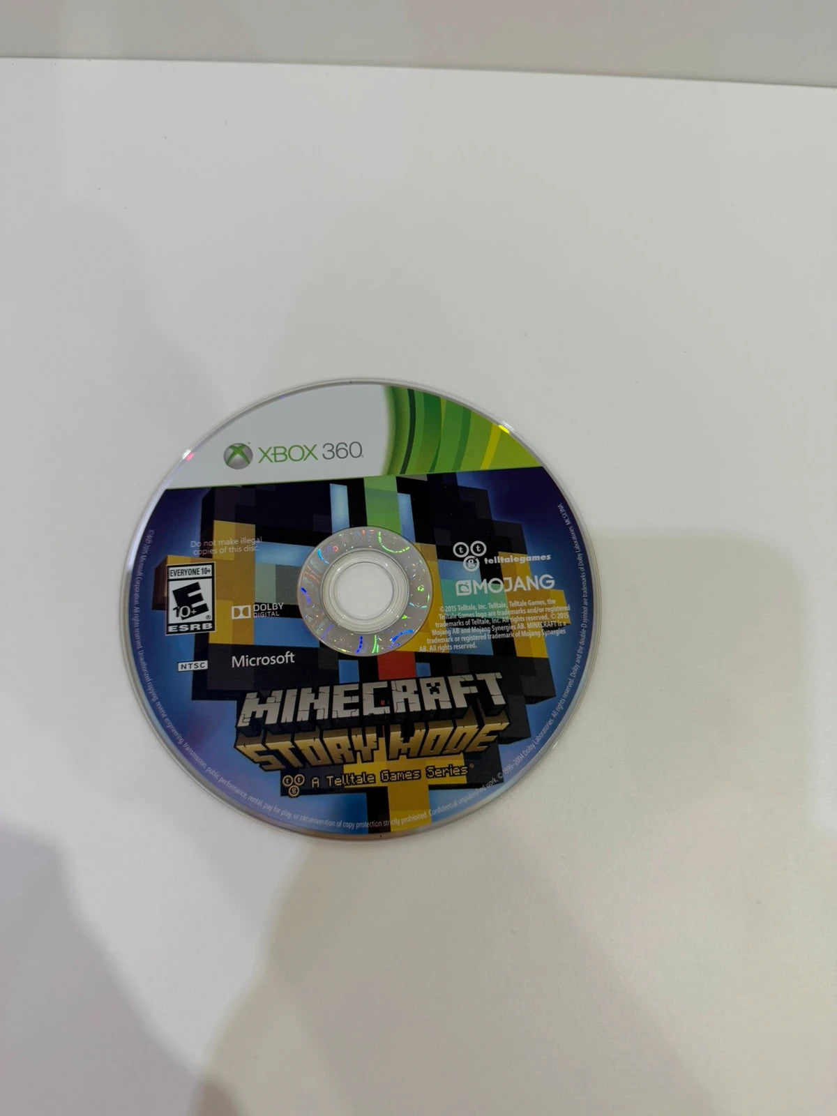 Minecraft Story Mode Xbox 360 game case with colorful cover art and disc included.