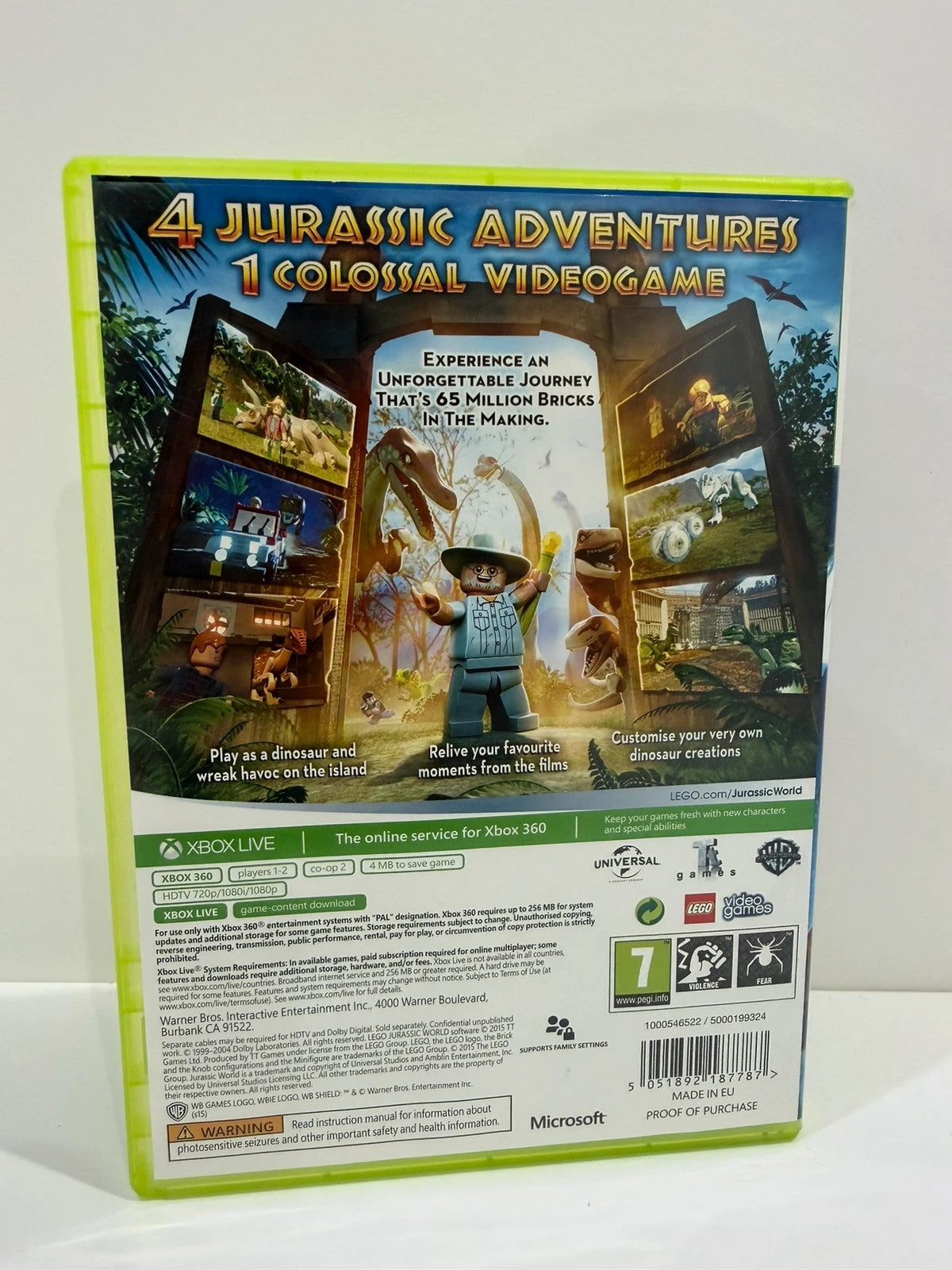 Lego Jurassic World video game for Xbox 360 with case, disc, and manual included.