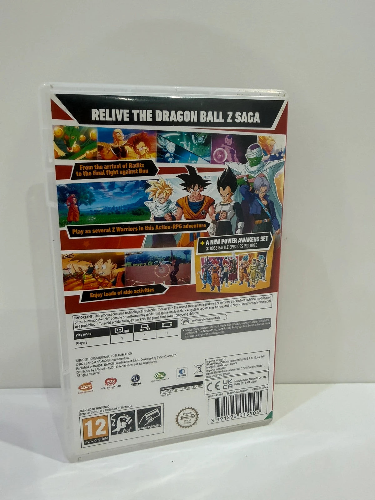 Dragon Ball Z Kakarot Nintendo Switch game cartridge with colorful cover art and logo.