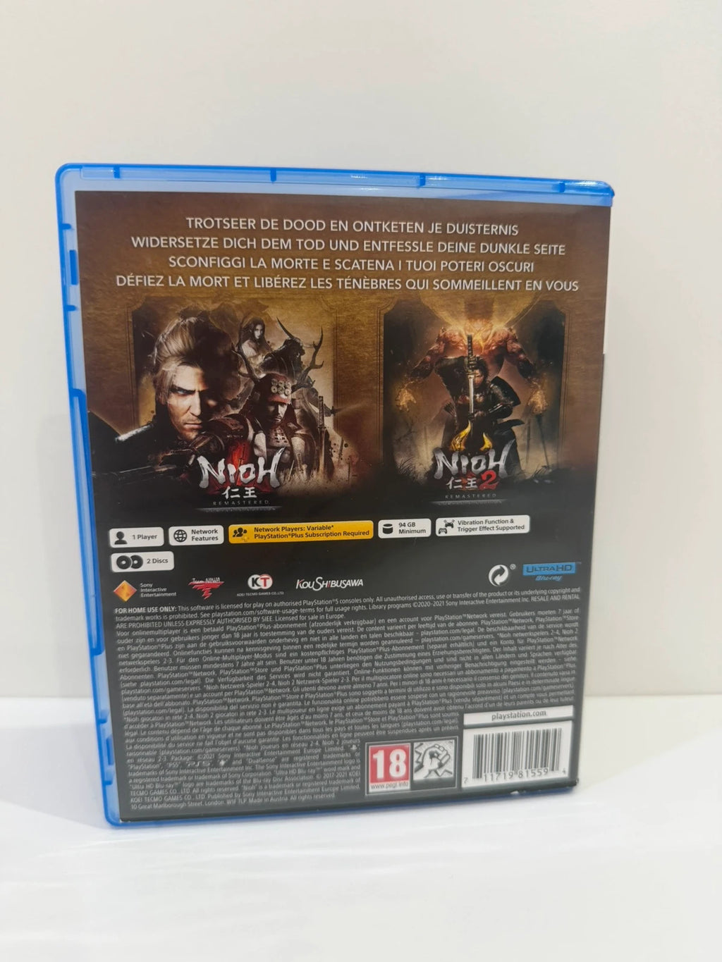 The Nioh Collection PS5 game case with cover art and two discs.
