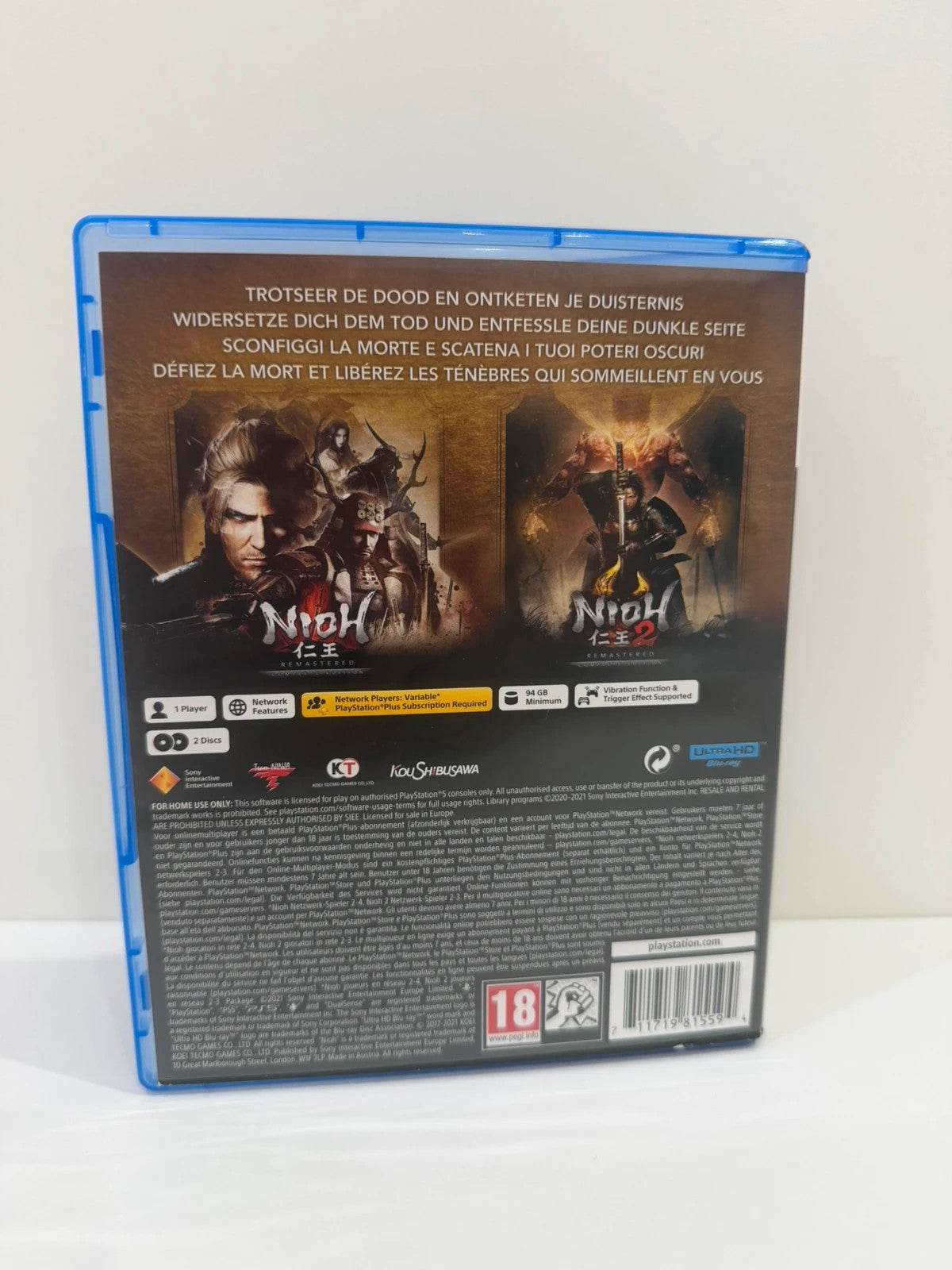 The Nioh Collection PS5 game case with cover art and two discs.