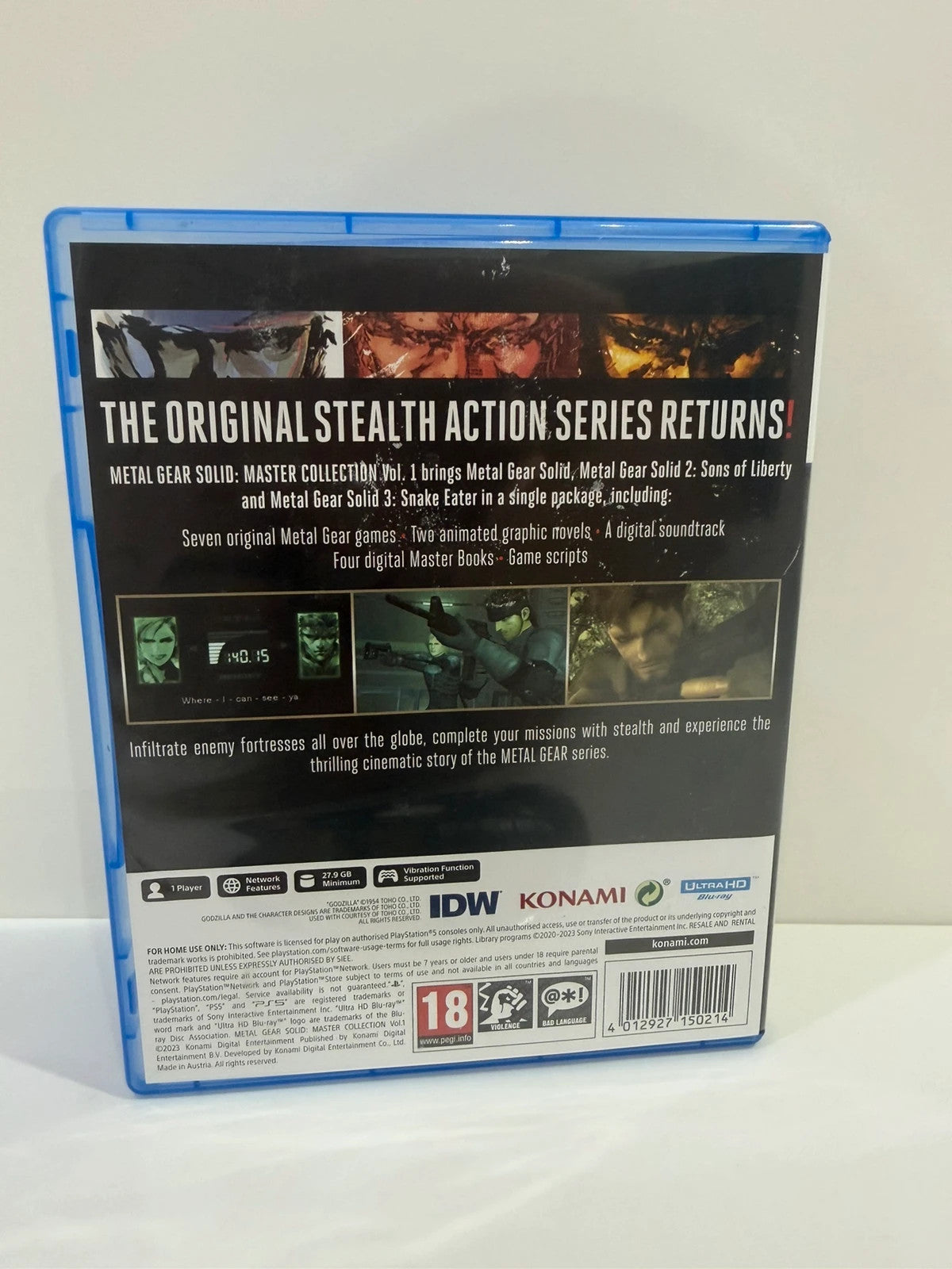 Metal Gear Solid Master Collection Volume 1 PS5 game case with disc and cover art.