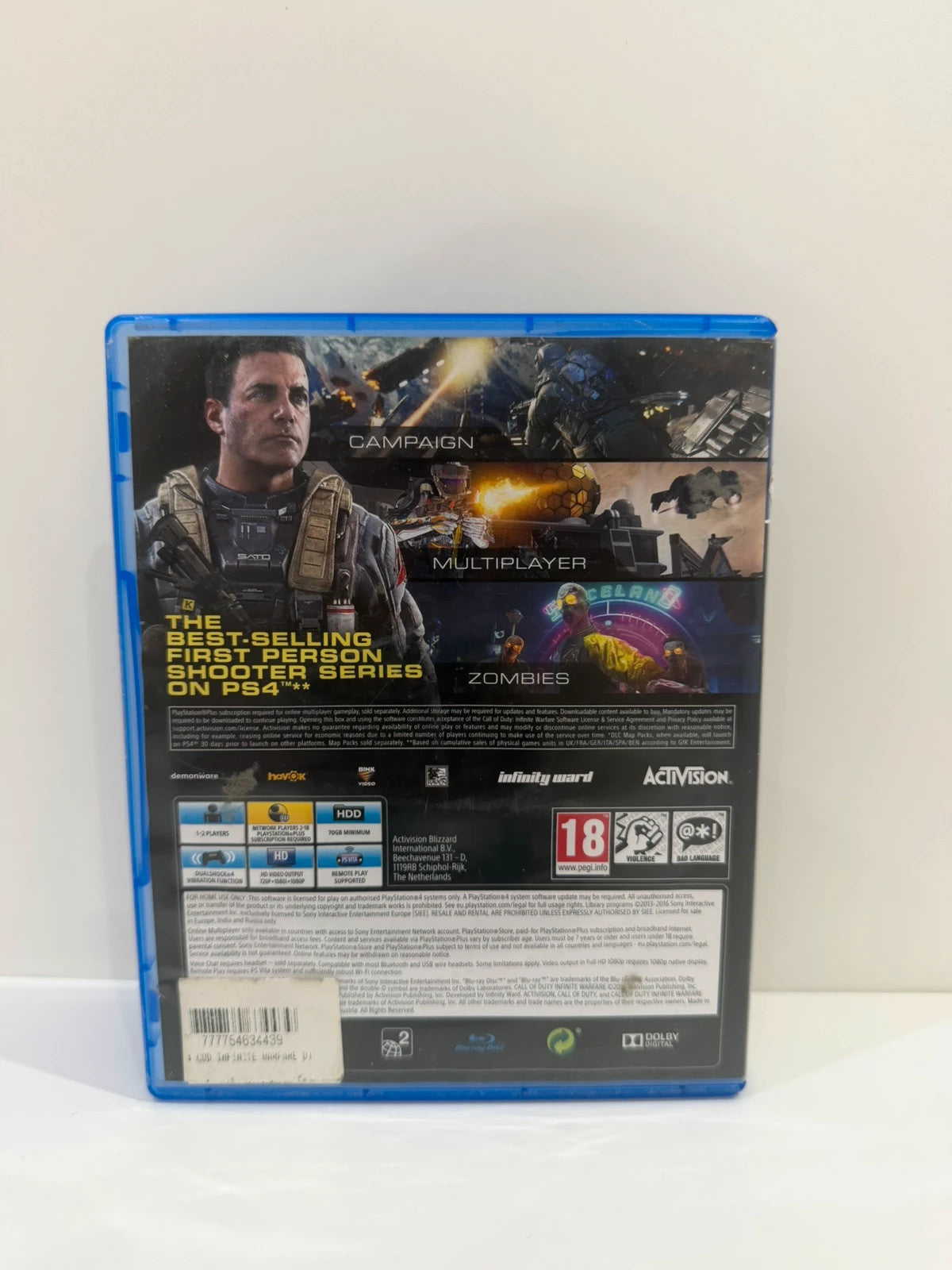 Call Of Duty Infinite Warfare PS4 game disc with case and cover, very good condition.