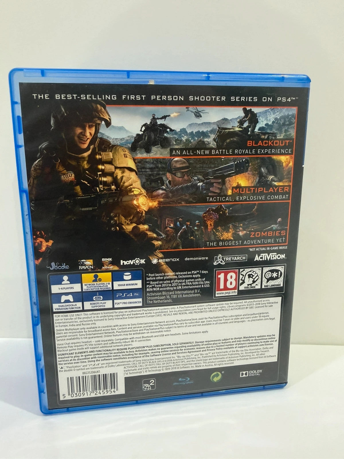 Call of Duty black PS4 game disc with cover art and case, no manual.