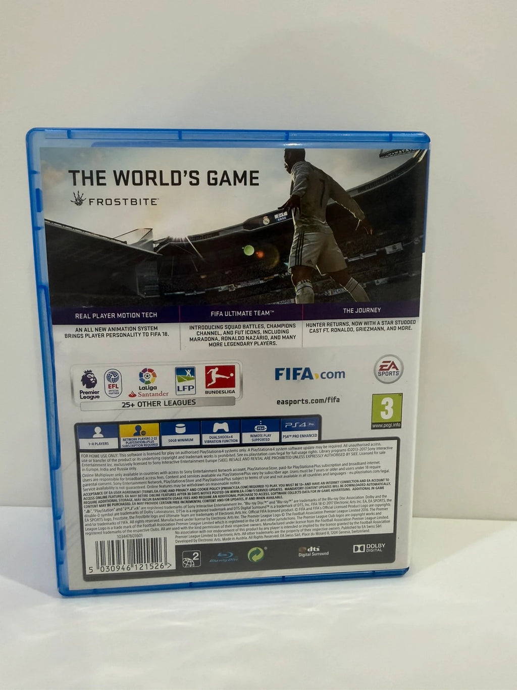 FIFA 18 video game for PlayStation 4 with disc and case in very good condition.