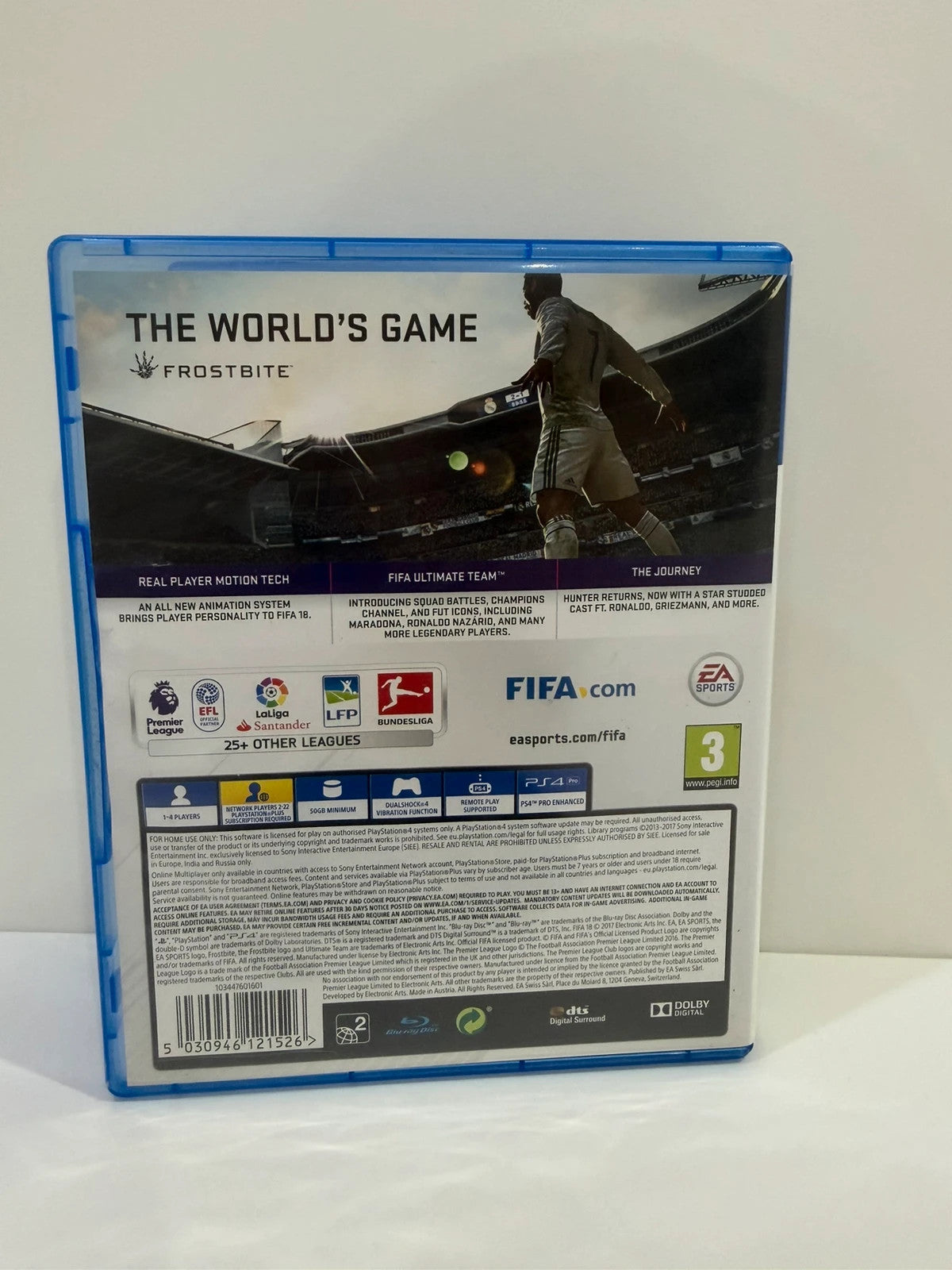 FIFA 18 video game for PlayStation 4 with disc and case in very good condition.