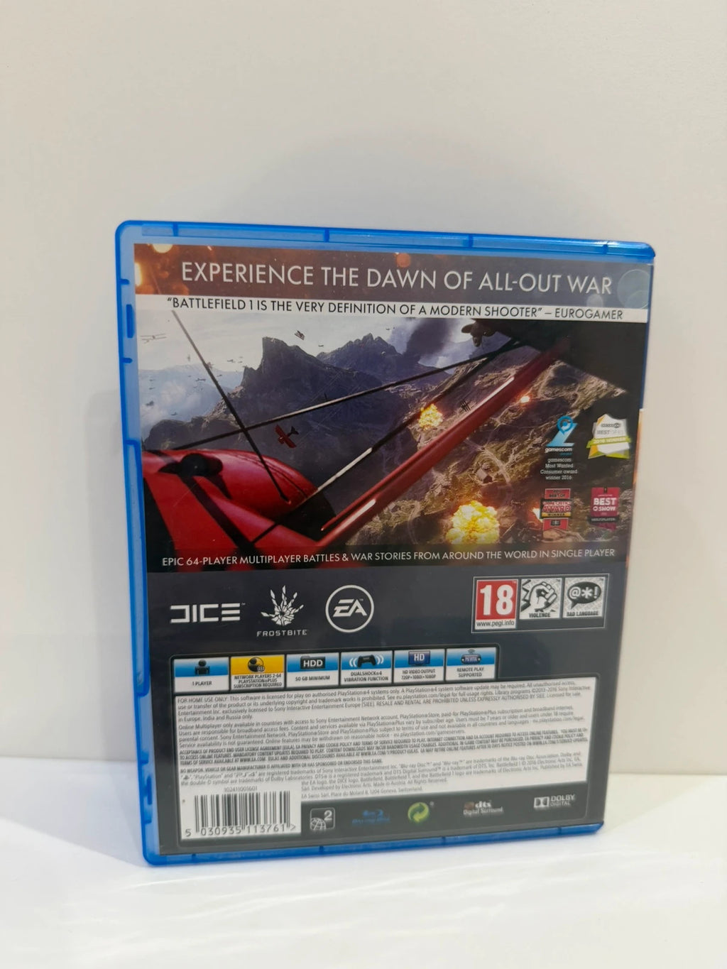 Battlefield 1 video game PS4 disc and case, very good condition, no manual.