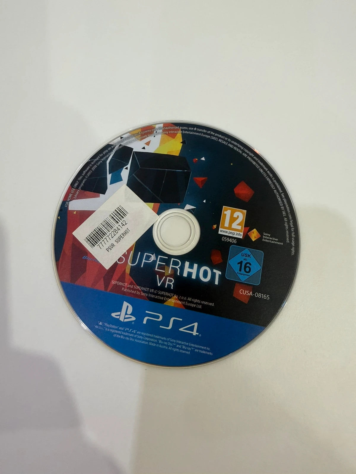 SuperHot VR PlayStation 4 game disc and case, very good condition, no manual.