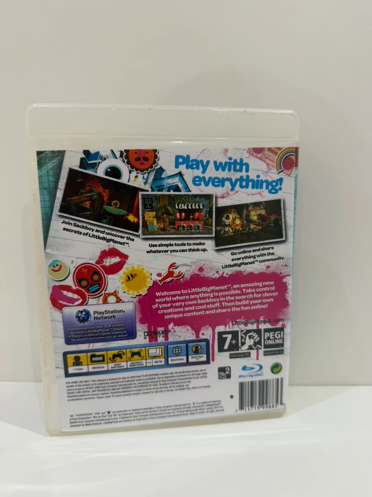Little Big Planet PS3 game disc with reprinted cover art and case in very good condition.