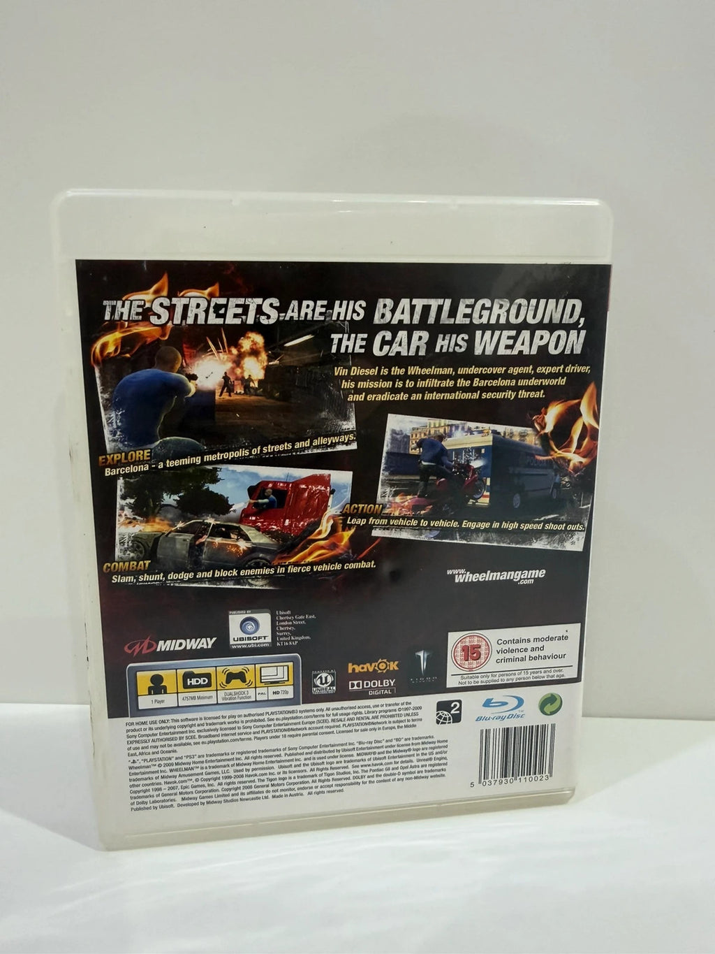 Wheelman PS3 video game complete with manual, featuring Vin Diesel, very good condition.