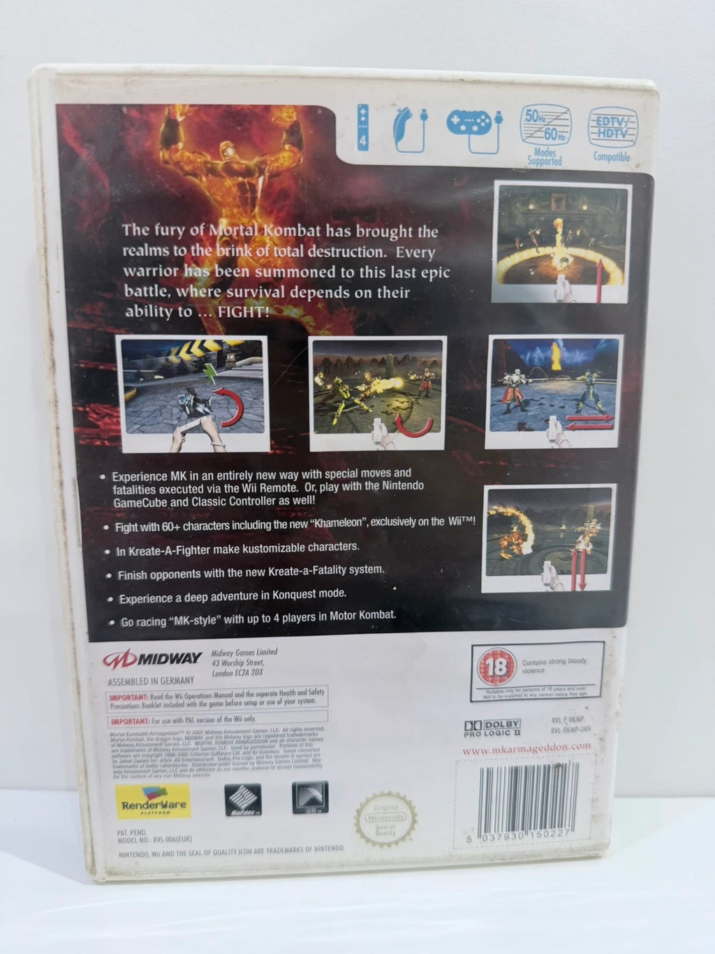 Mortal Kombat Armageddon Nintendo Wii game complete with manual and original case.