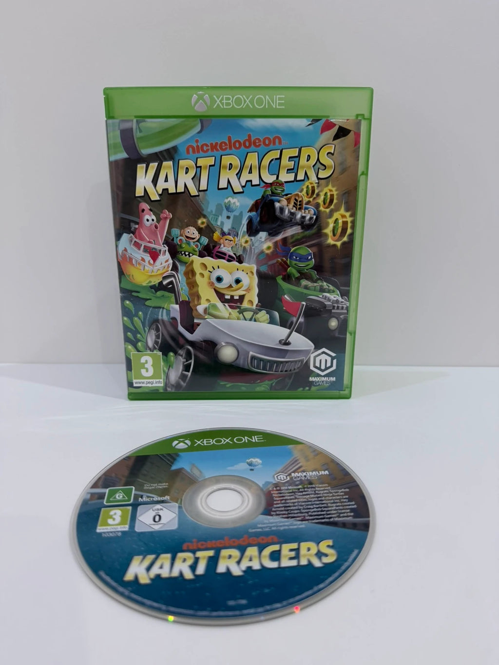 Nickelodeon Kart Racers Xbox One game disc and case with colorful cartoon graphics.