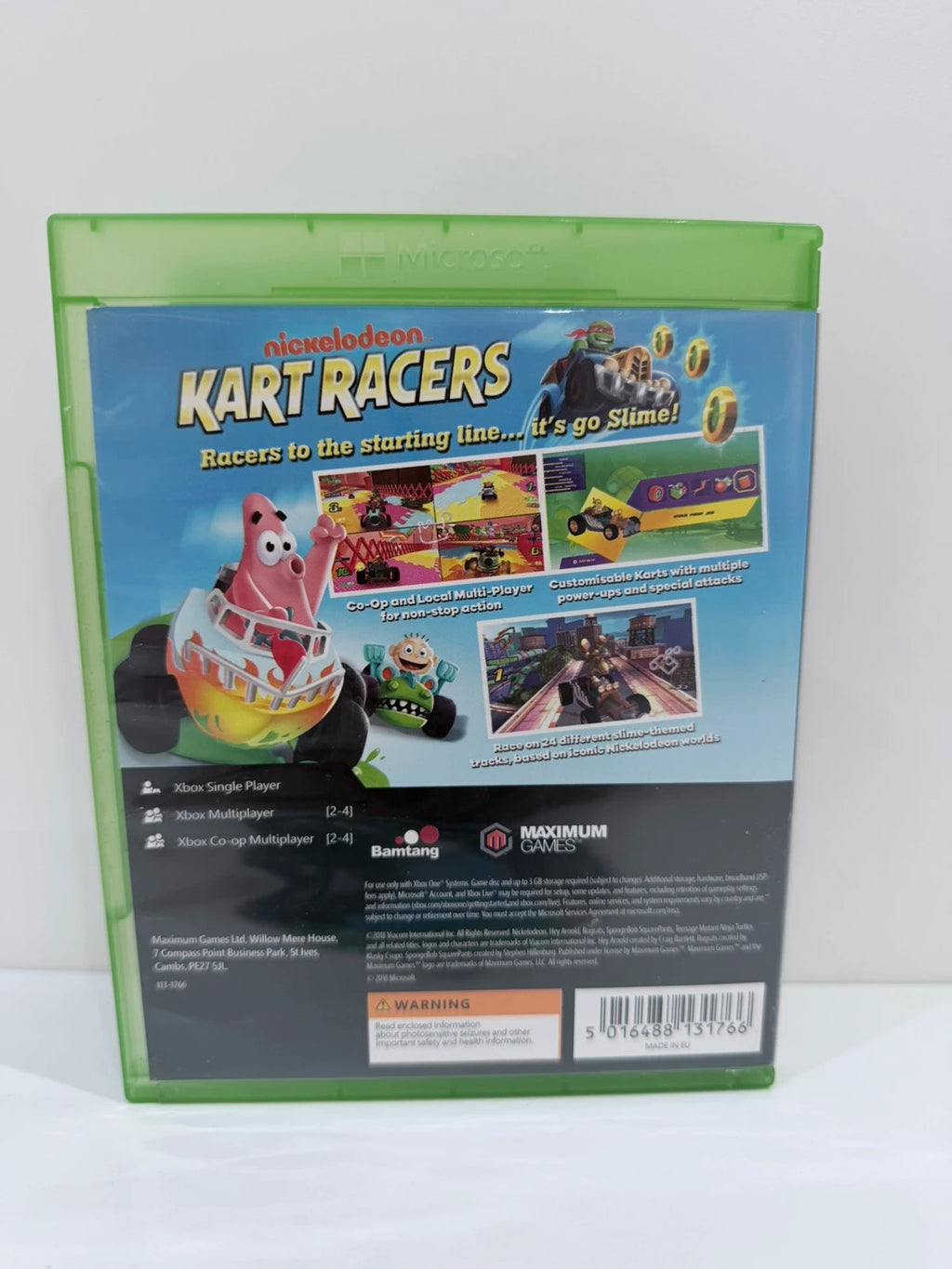 Nickelodeon Kart Racers Xbox One game disc and case with colorful cartoon graphics.