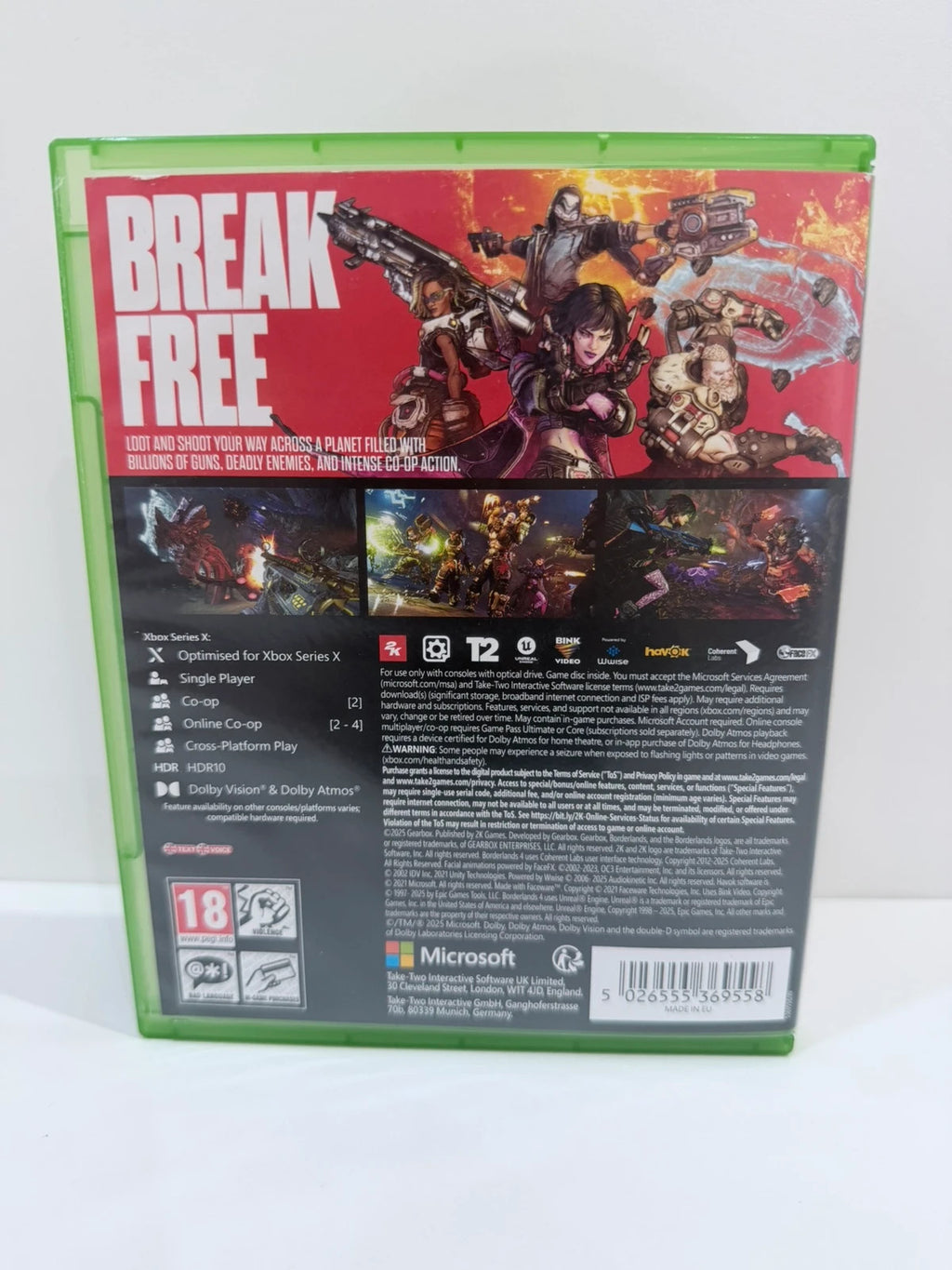 Borderlands 4 Xbox Series X game disc and case with vibrant cover art.