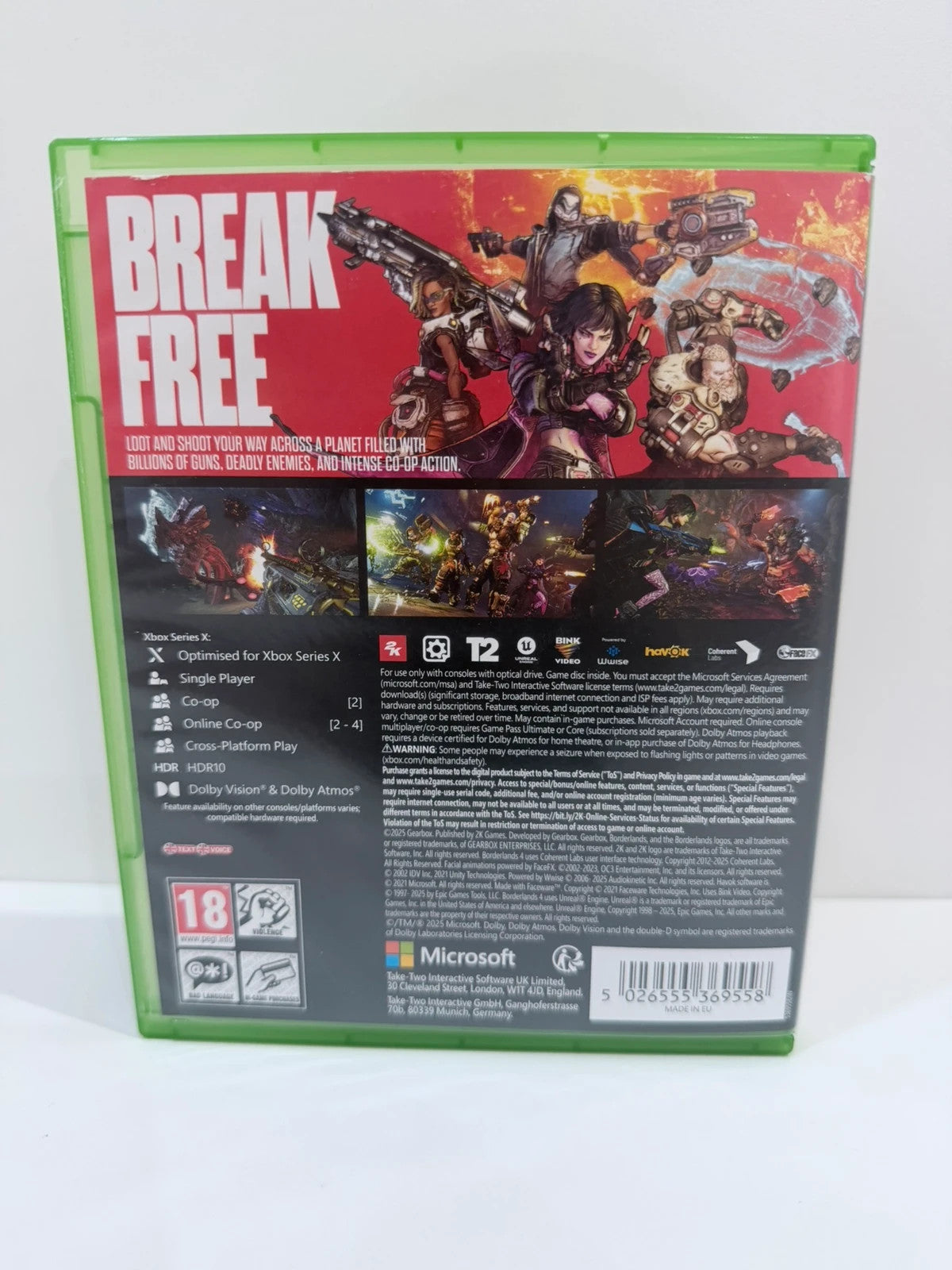 Borderlands 4 Xbox Series X game disc and case with vibrant cover art.