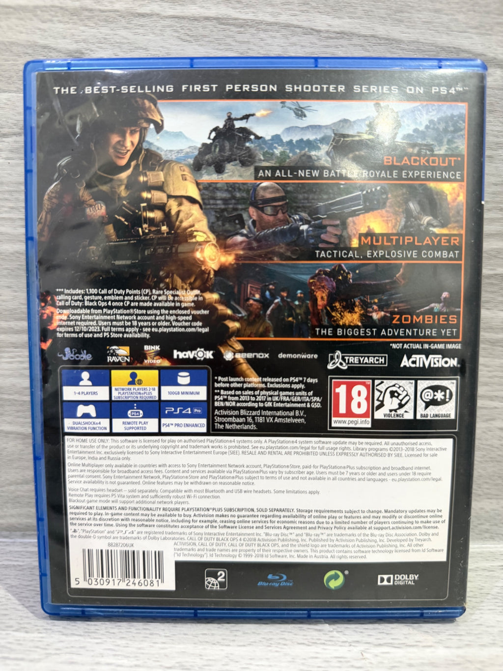 Call Of Duty: Black Ops 4 (No DLC) Sony PlayStation 4 Boxed PAL UK Tested