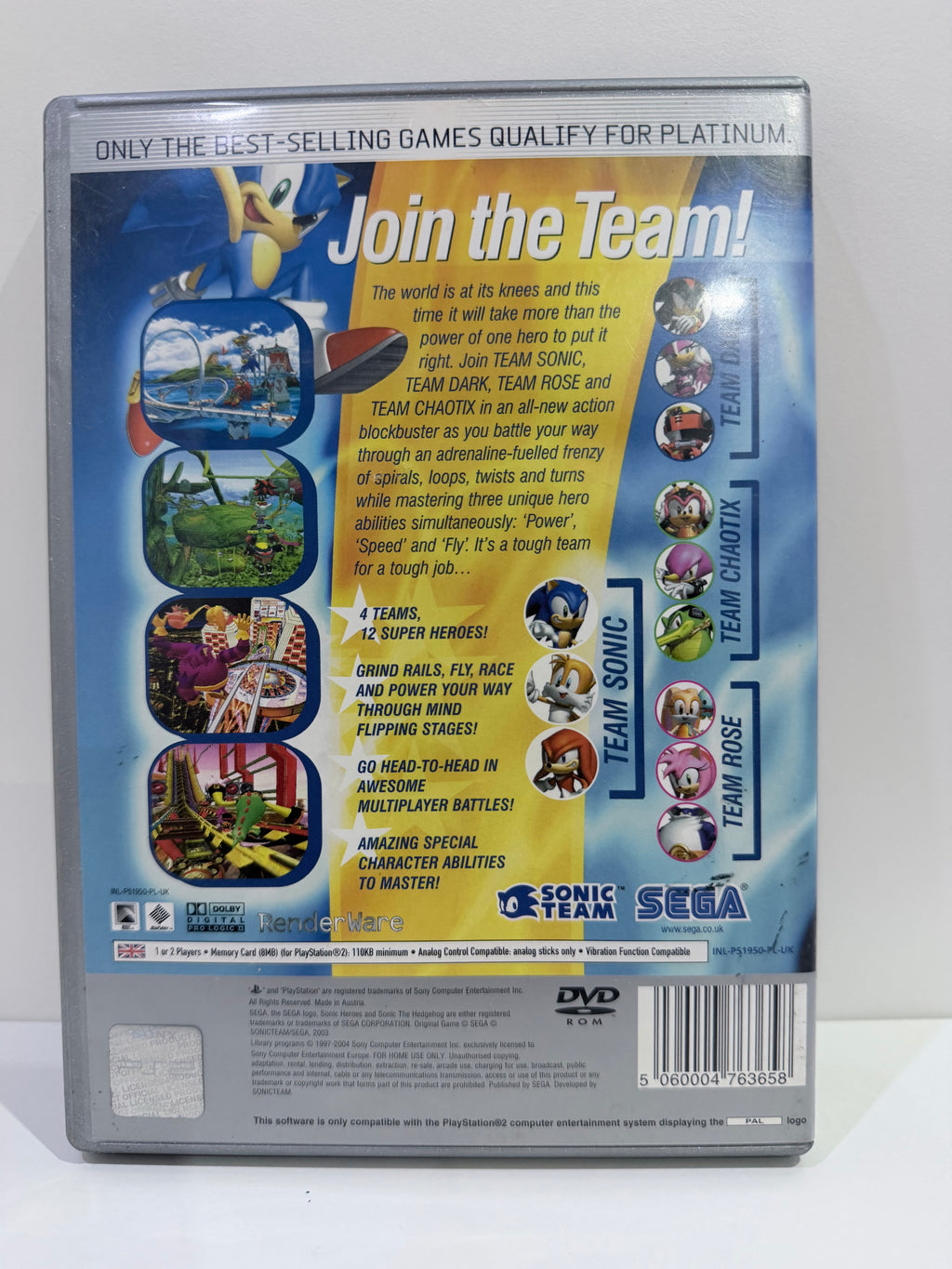 Sonic Heroes Platinum Sony PlayStation 2 Complete With Manual PAL UK Tested