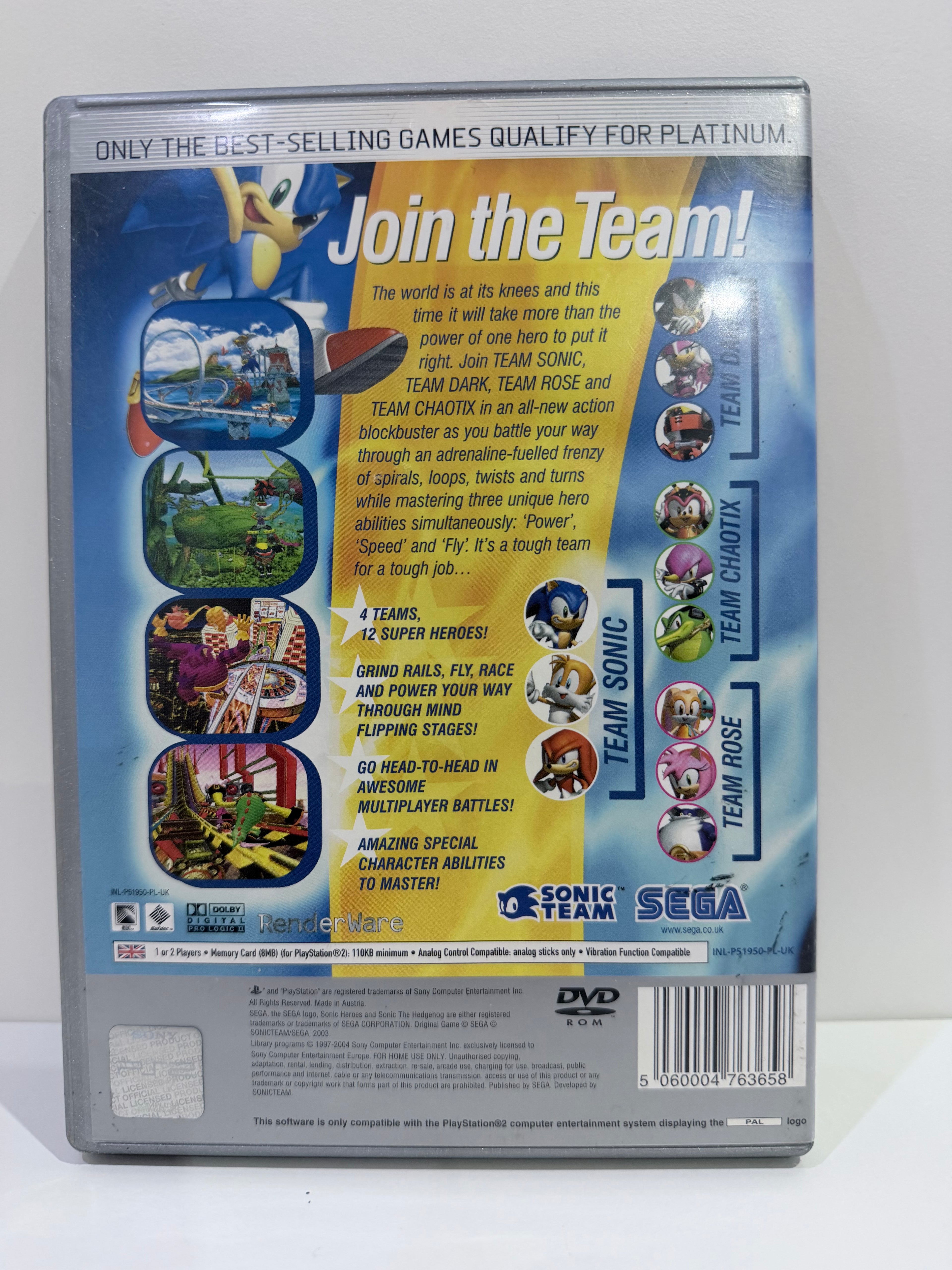 Sonic Heroes Platinum Sony PlayStation 2 Complete With Manual PAL UK Tested