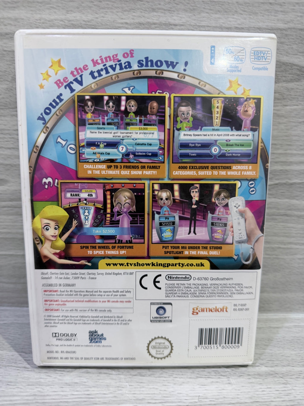 TV Show King Party Nintendo Wii Complete With Manual PAL UK Tested Working