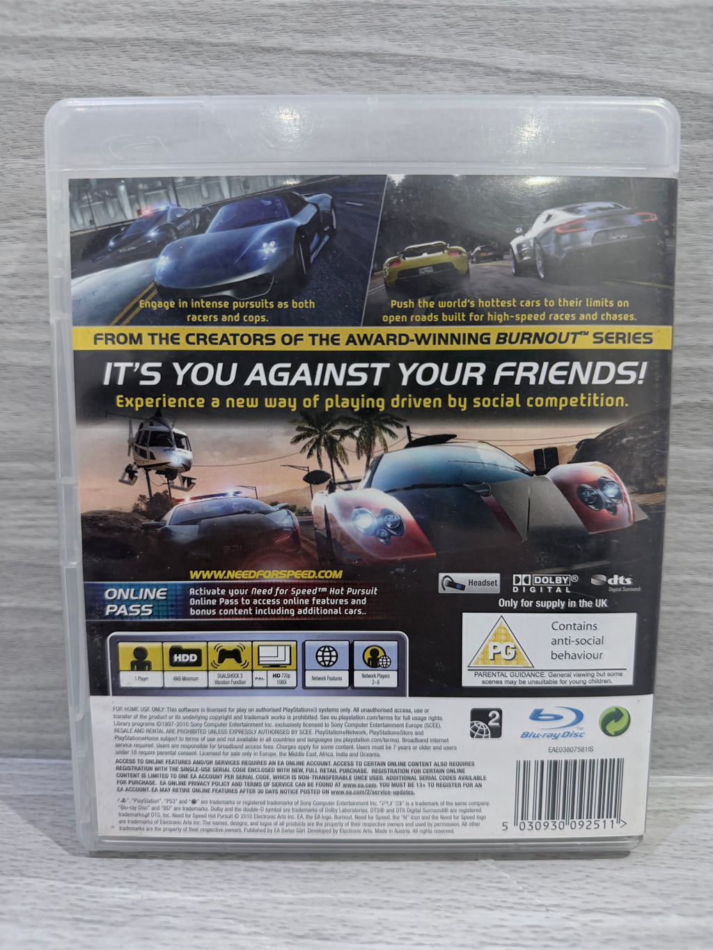 Need For Speed Hot Pursuit Sony PlayStation 3 Complete With Manual PAL UK Tested