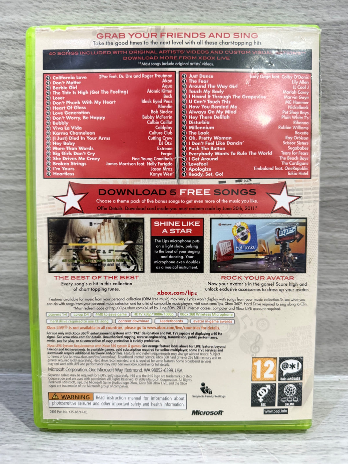 Lips (No Microphones) Microsoft Xbox 360 No Manual PAL UK Tested Working