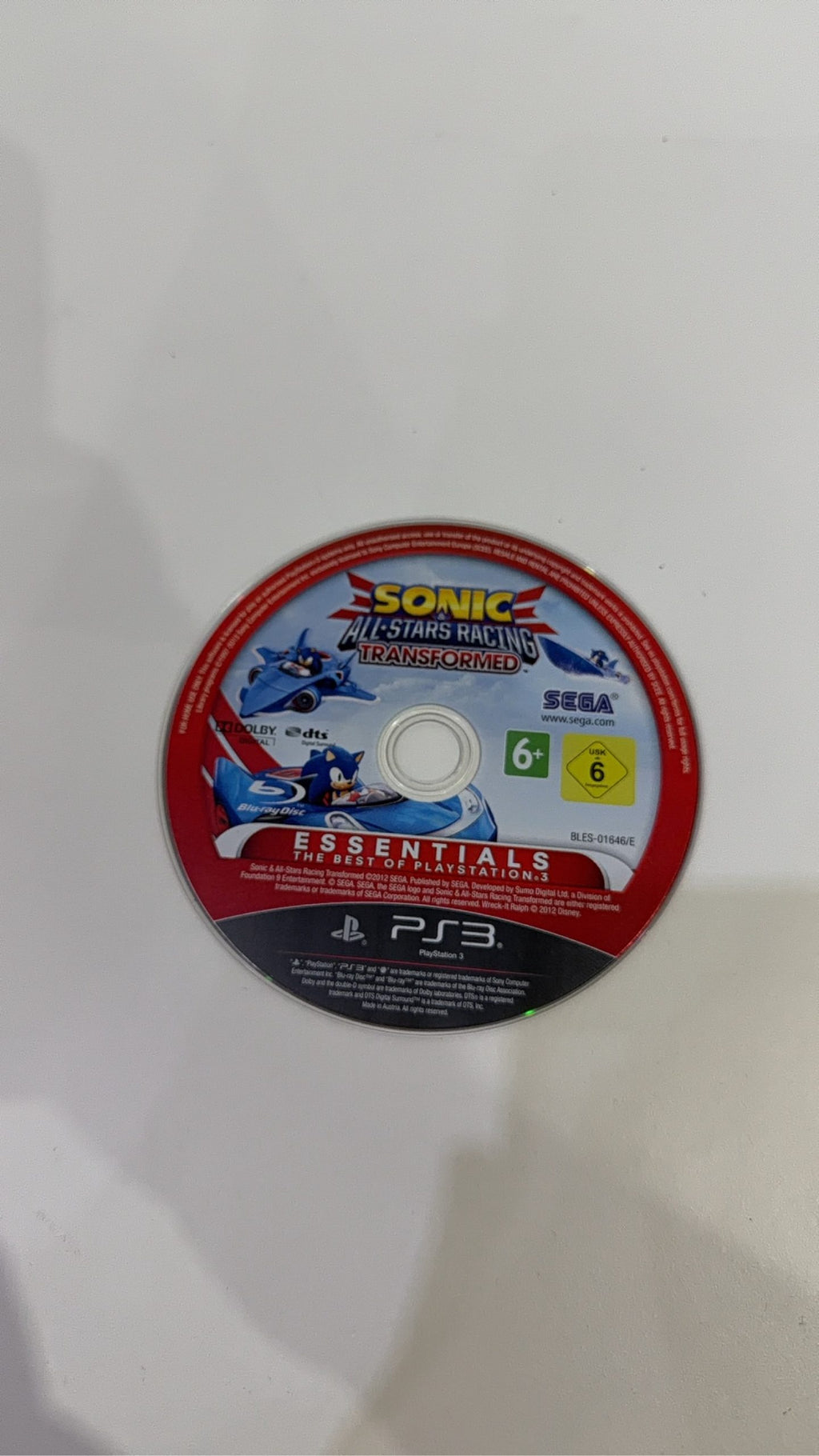 Sonic & All-Stars Racing Transformed PS3 video game case and disc, PAL UK edition.