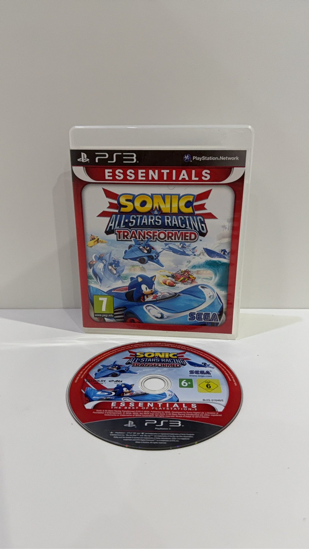 Sonic & All-Stars Racing Transformed PS3 video game case and disc, PAL UK edition.