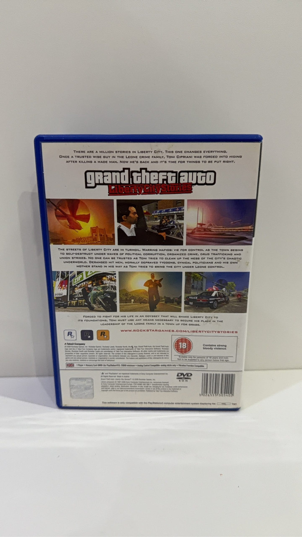 Grand Theft Auto Liberty City Stories PS2 video game case and disc, PAL UK edition.