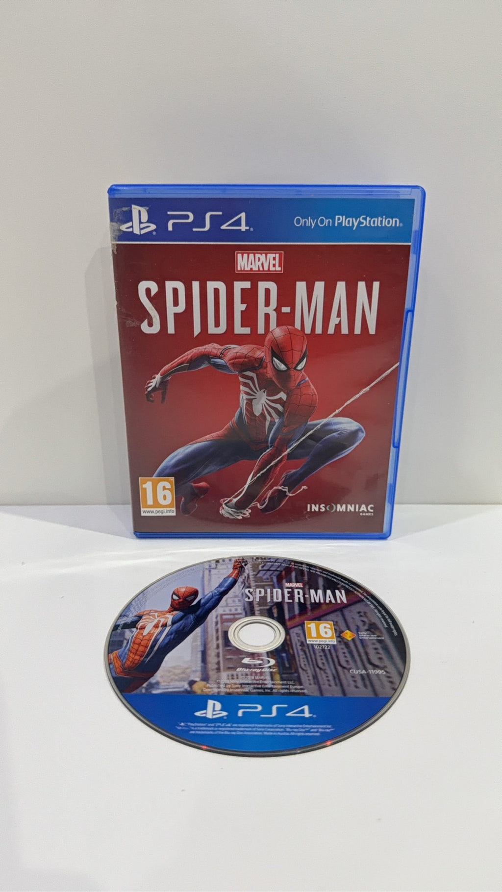 Marvel Spider-Man PS4 video game case and disc, PAL UK version, very good condition.