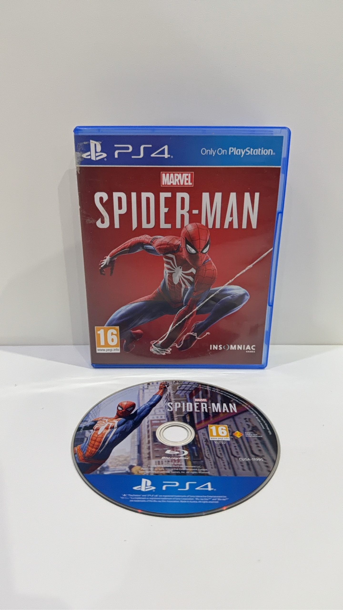 Marvel Spider-Man PS4 video game case and disc, PAL UK version, very good condition.