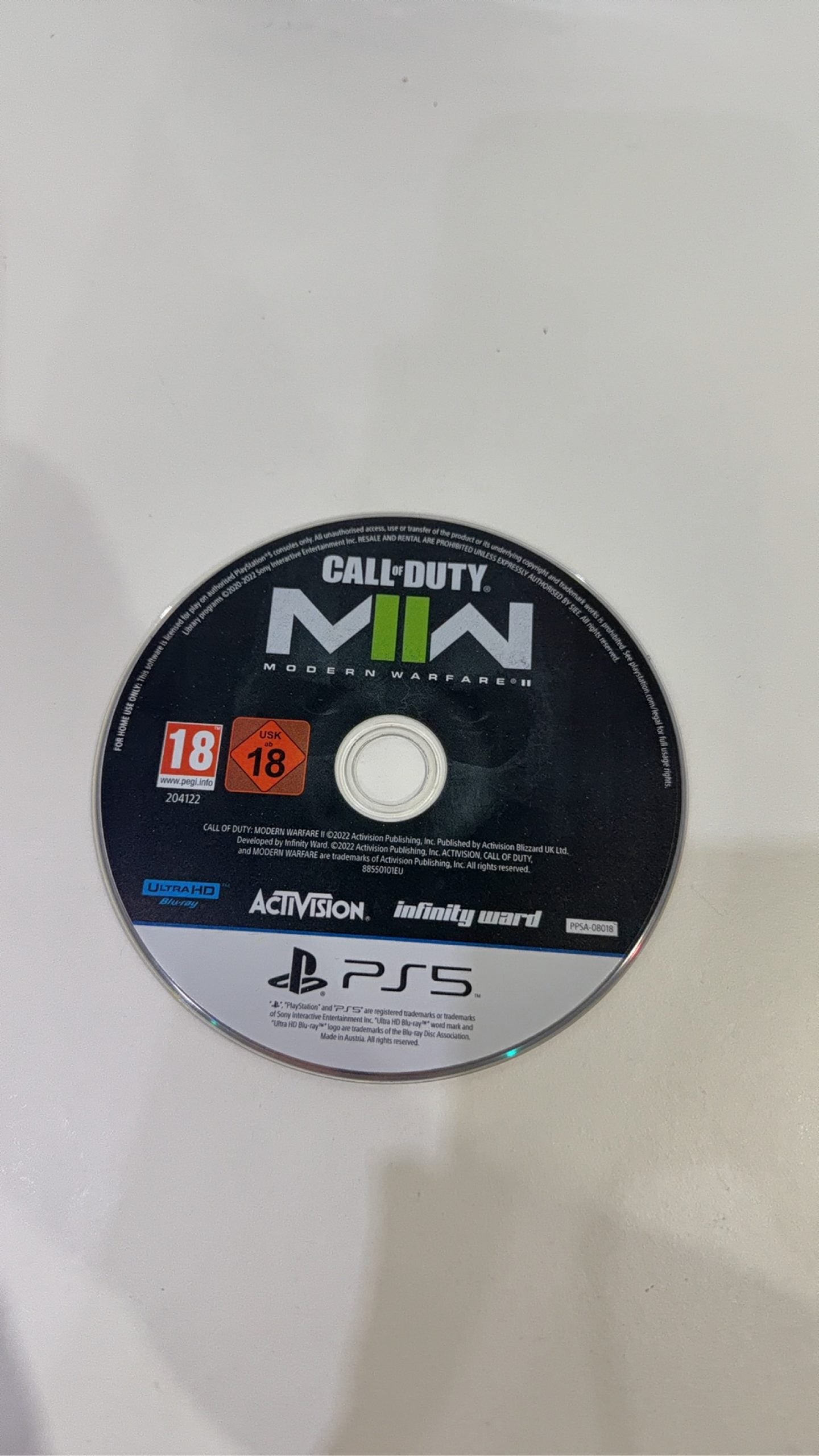 Call of Duty Modern Warfare II PS5 video game case and disc, PAL UK edition.