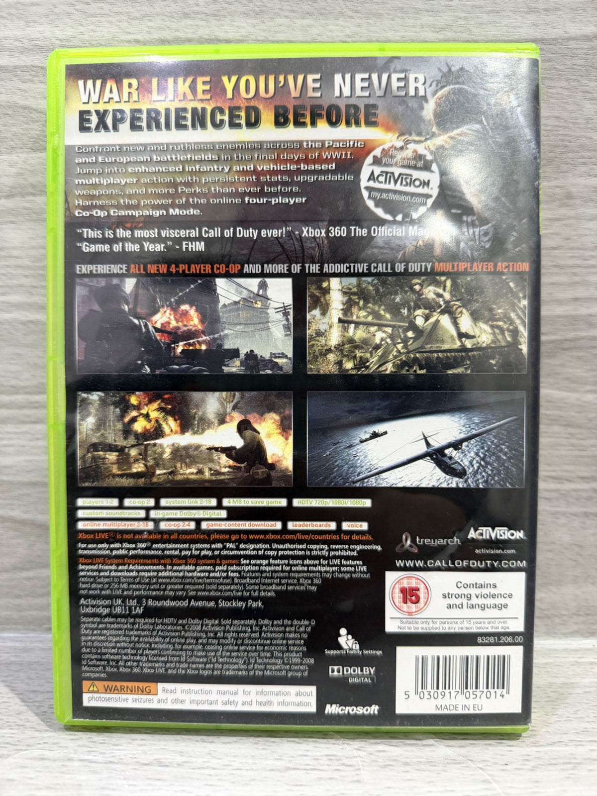 Call of Duty: World At War (15) Xbox 360 Complete With Manual PAL UK Tested
