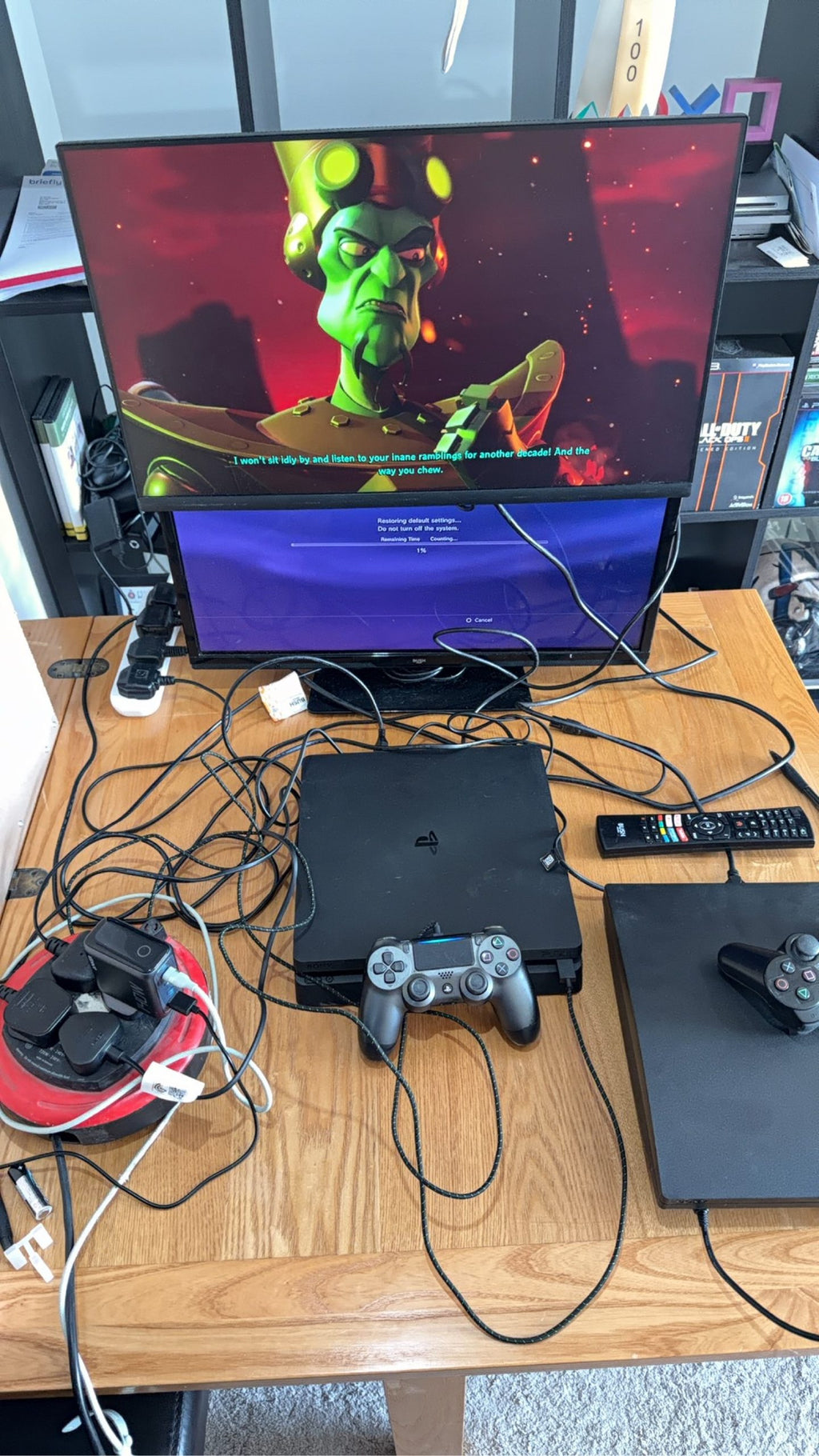 Sony PlayStation 4 Slim 500GB black console with one controller, power and HDMI cables.