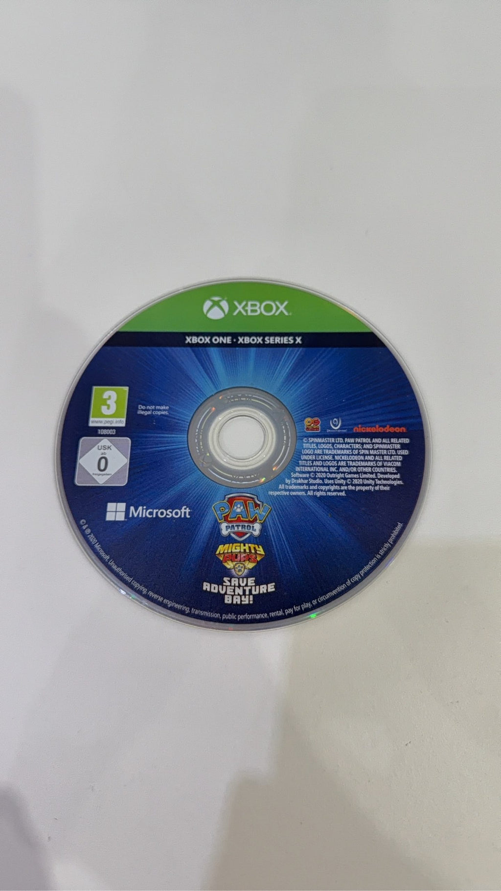 Paw Patrol Mighty Pups Save Adventure Bay Xbox One PAL UK video game with case and disc.