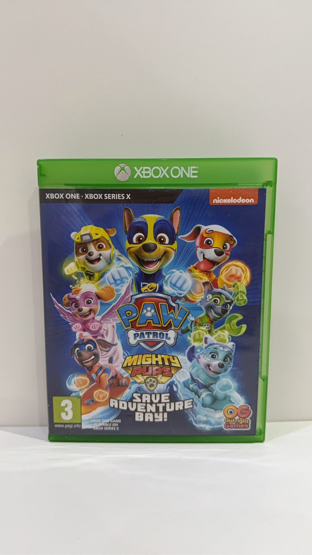 Paw Patrol Mighty Pups Save Adventure Bay Xbox One PAL UK video game with case and disc.