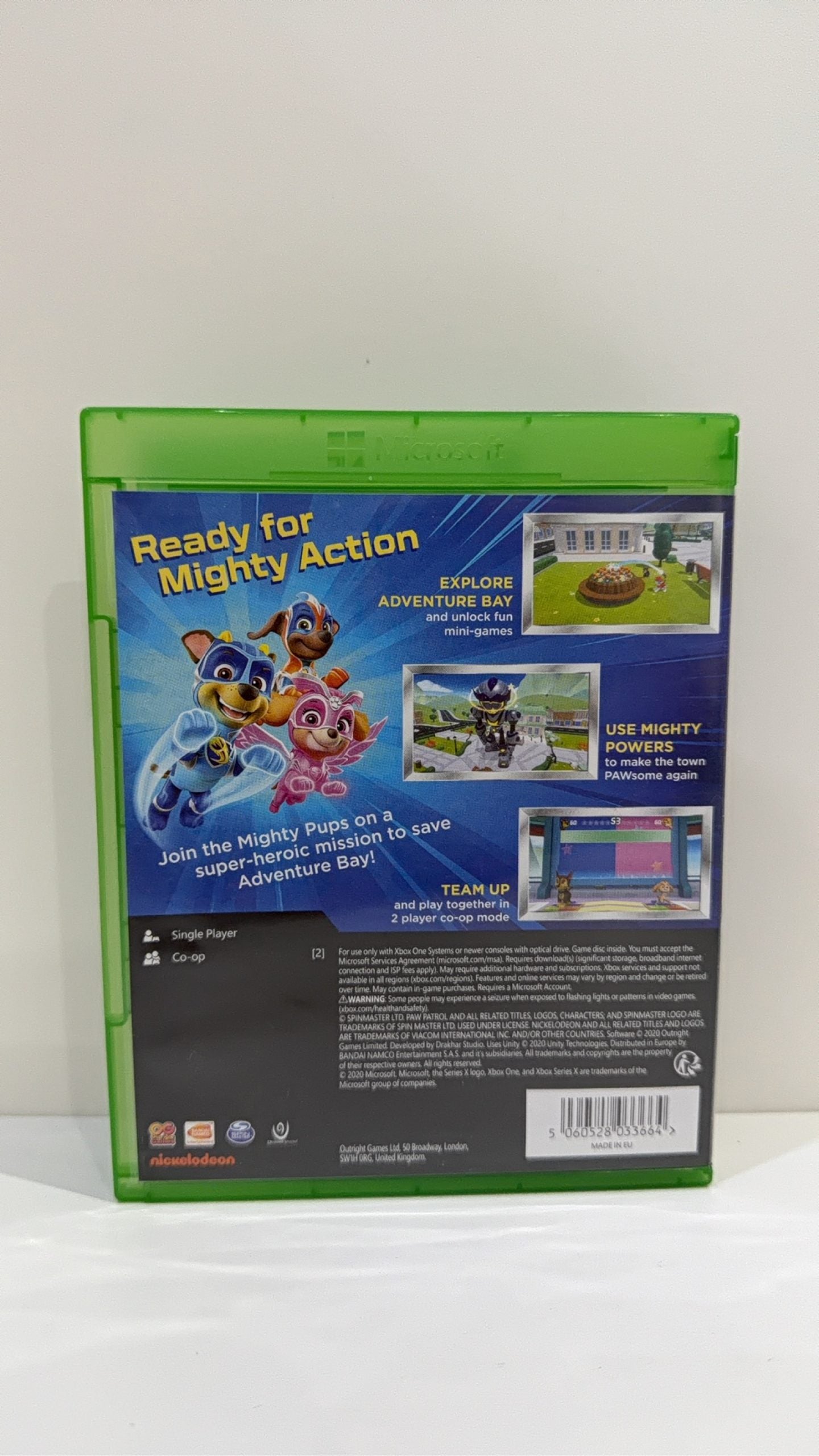 Paw Patrol Mighty Pups Save Adventure Bay Xbox One PAL UK video game with case and disc.