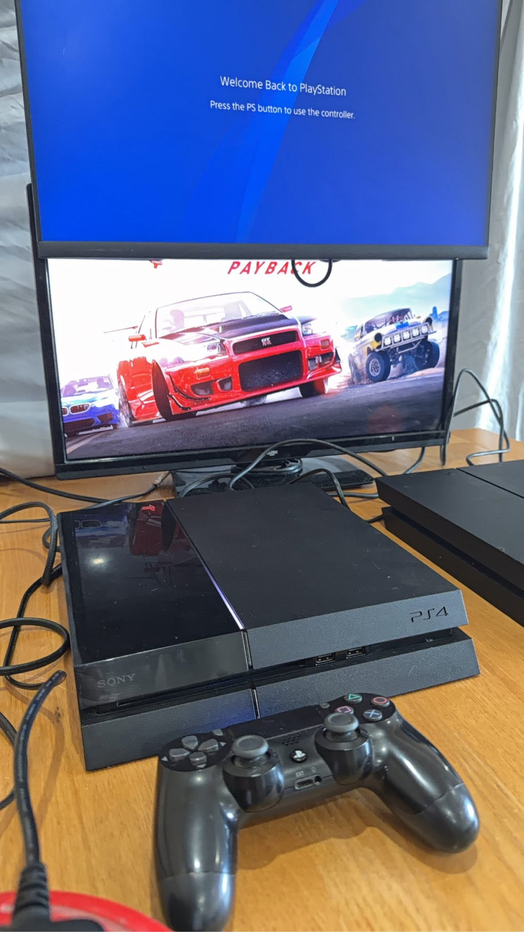 Sony PlayStation 4 PS4 500GB Black Console with Dualshock 4 Controller and Power Cable.